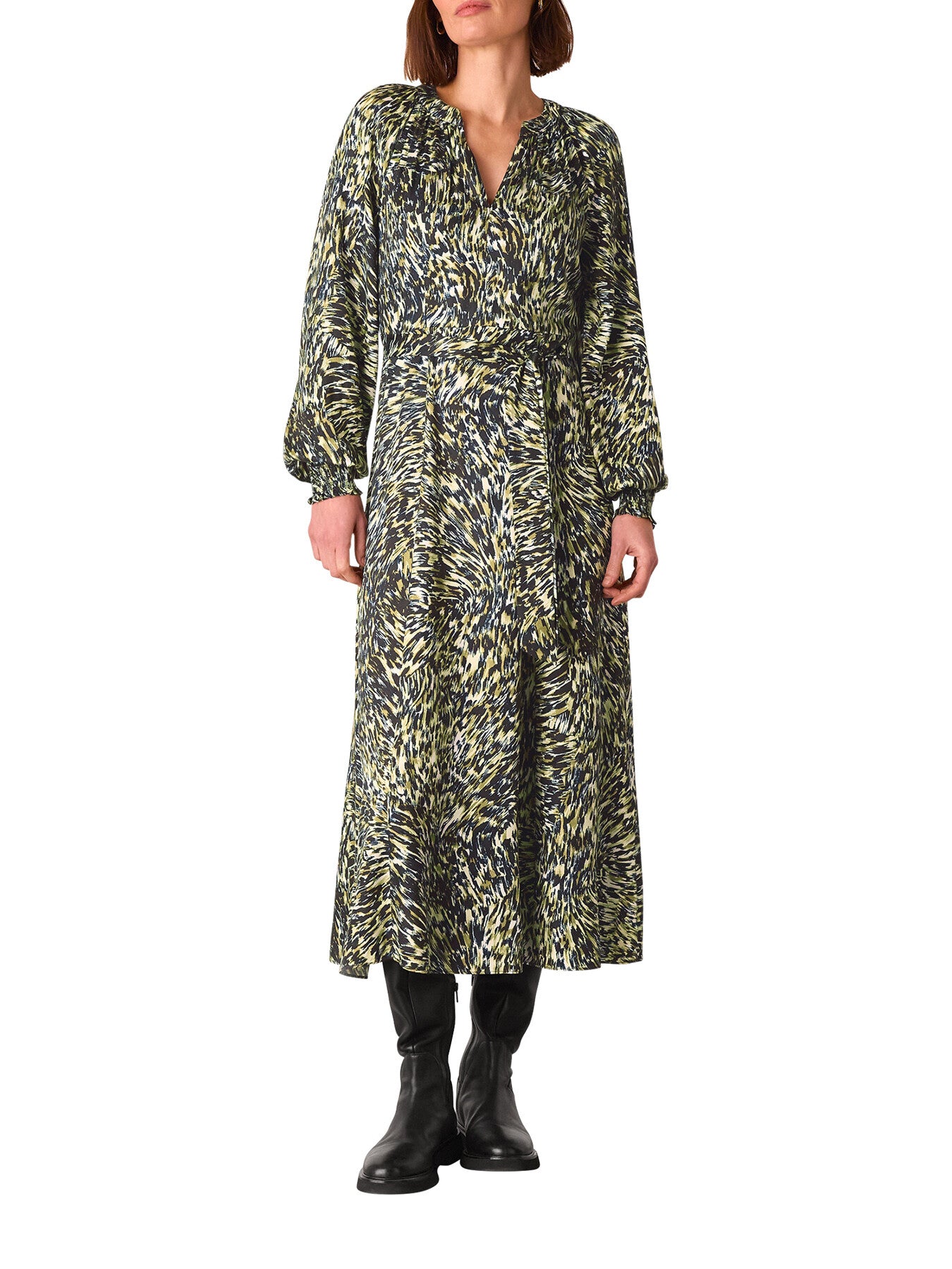 Khaki/Multi Leopard Swirl Midi Dress