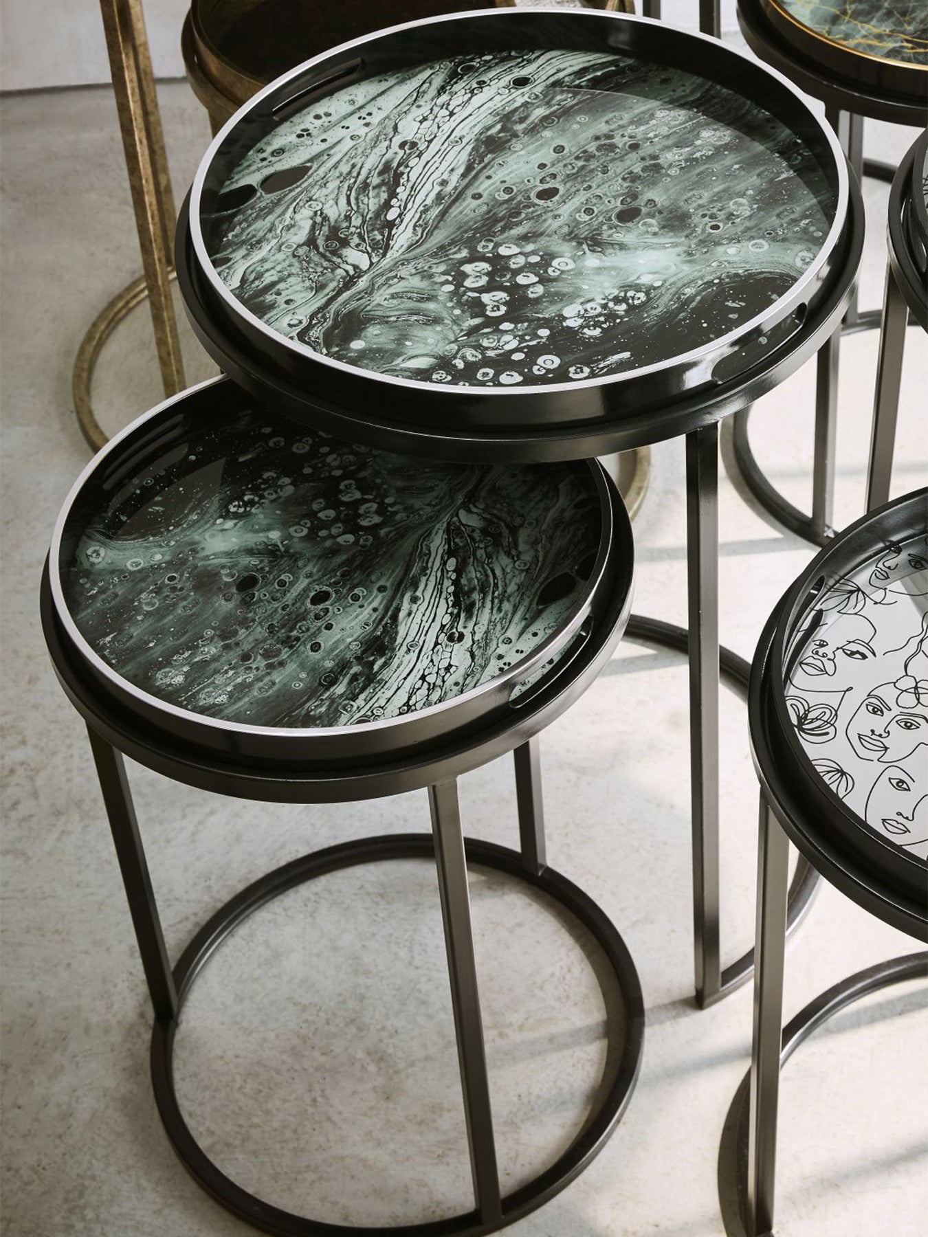 Monochrome Swirl Set of 2 Side Tray Tables