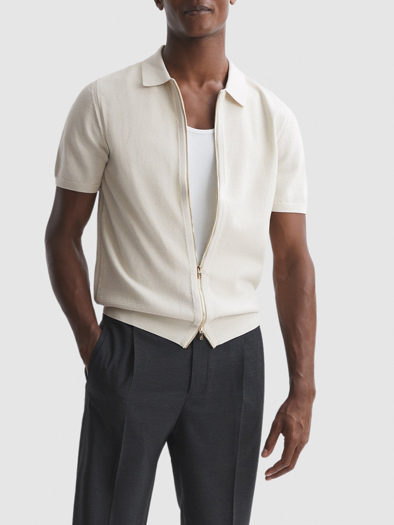 Walton Slim Fit Textured Zip Through T-Shirt
