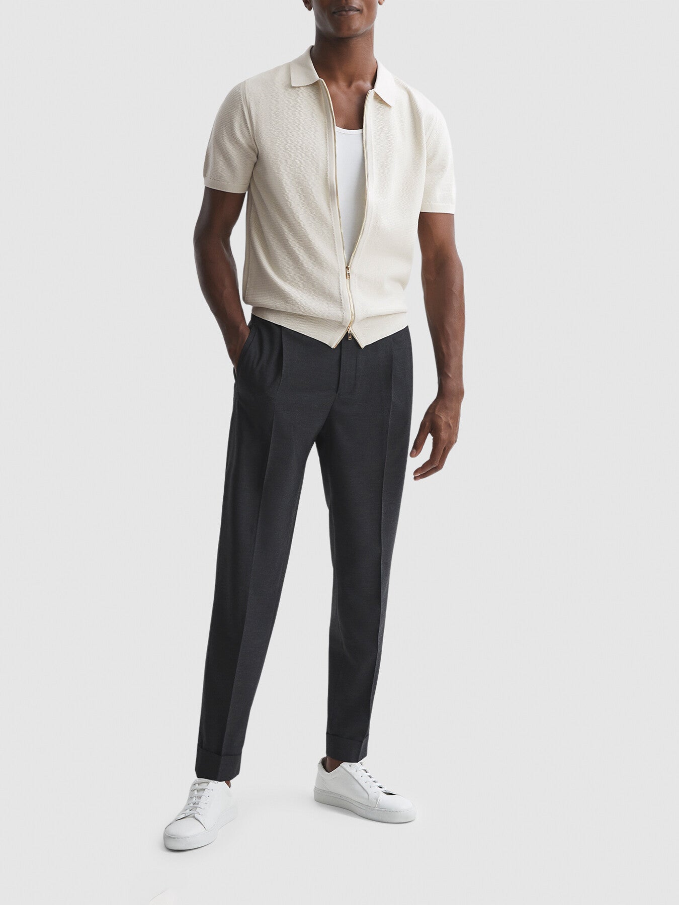 Walton Slim Fit Textured Zip Through T-Shirt