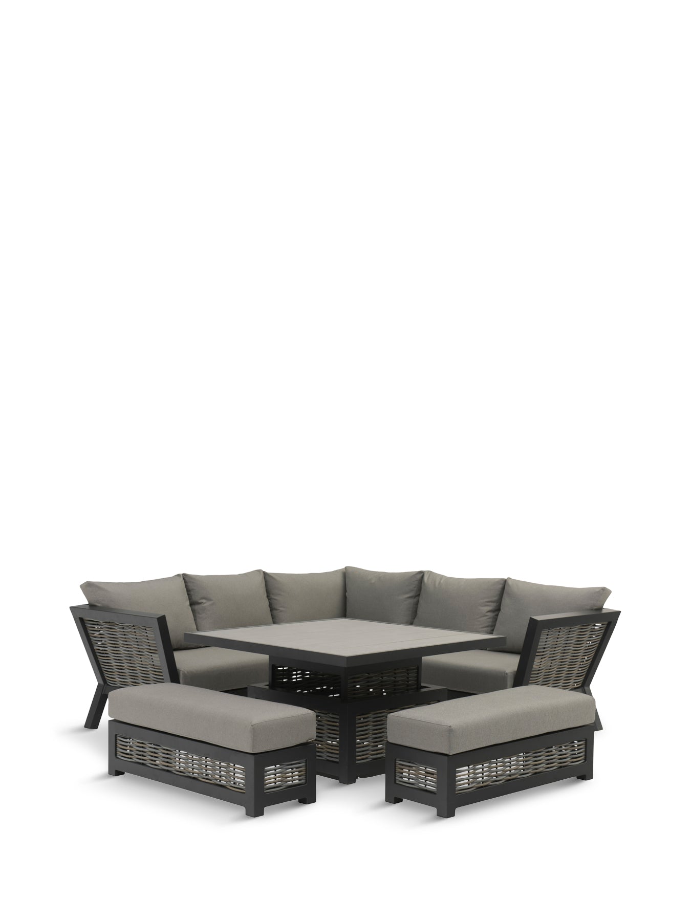 Tuscan 8-Seater Square Sofa set with Dual Height Table & 2 Benches
