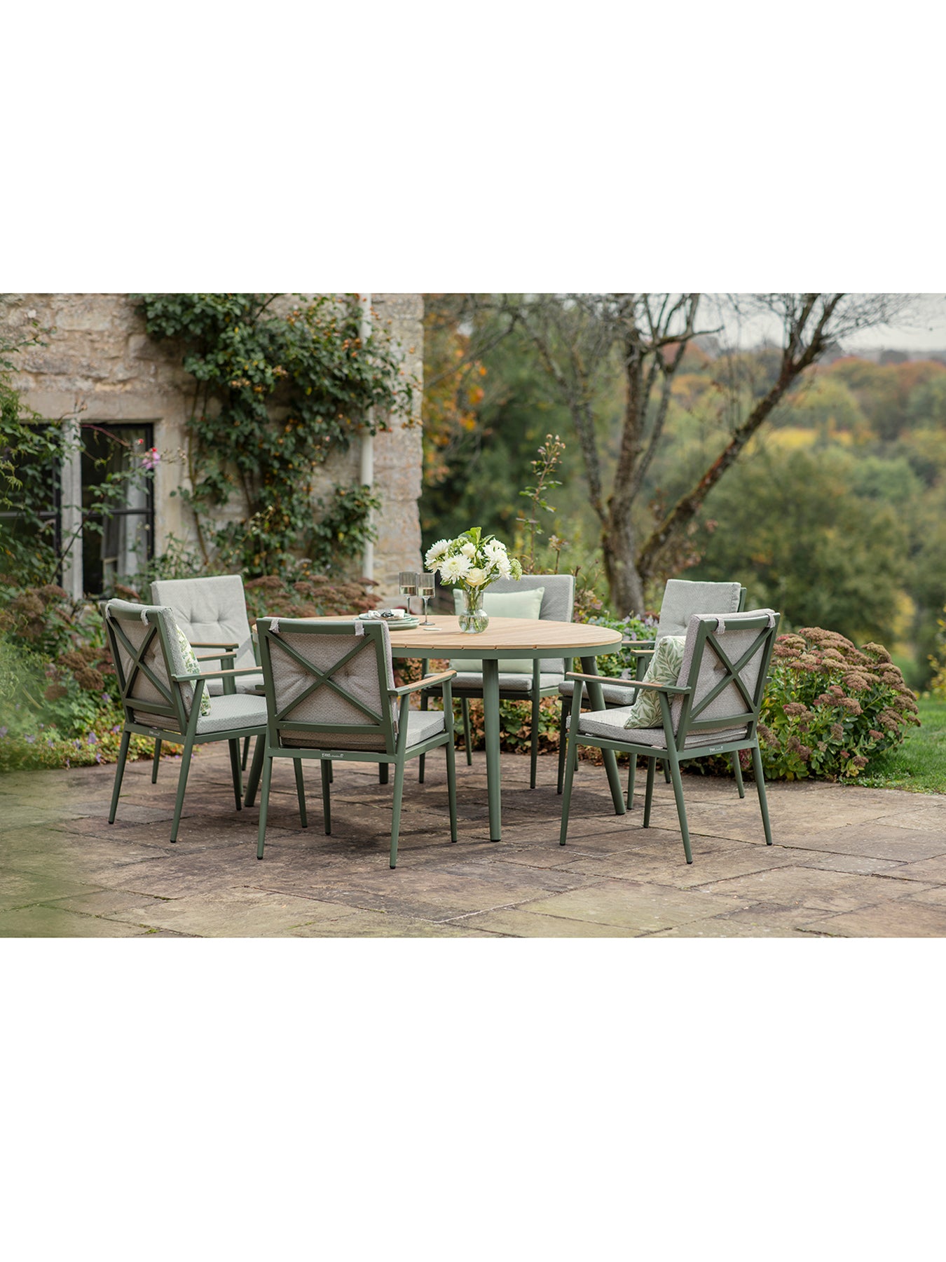 Wisley 6-Seater Garden Dining Set Sage