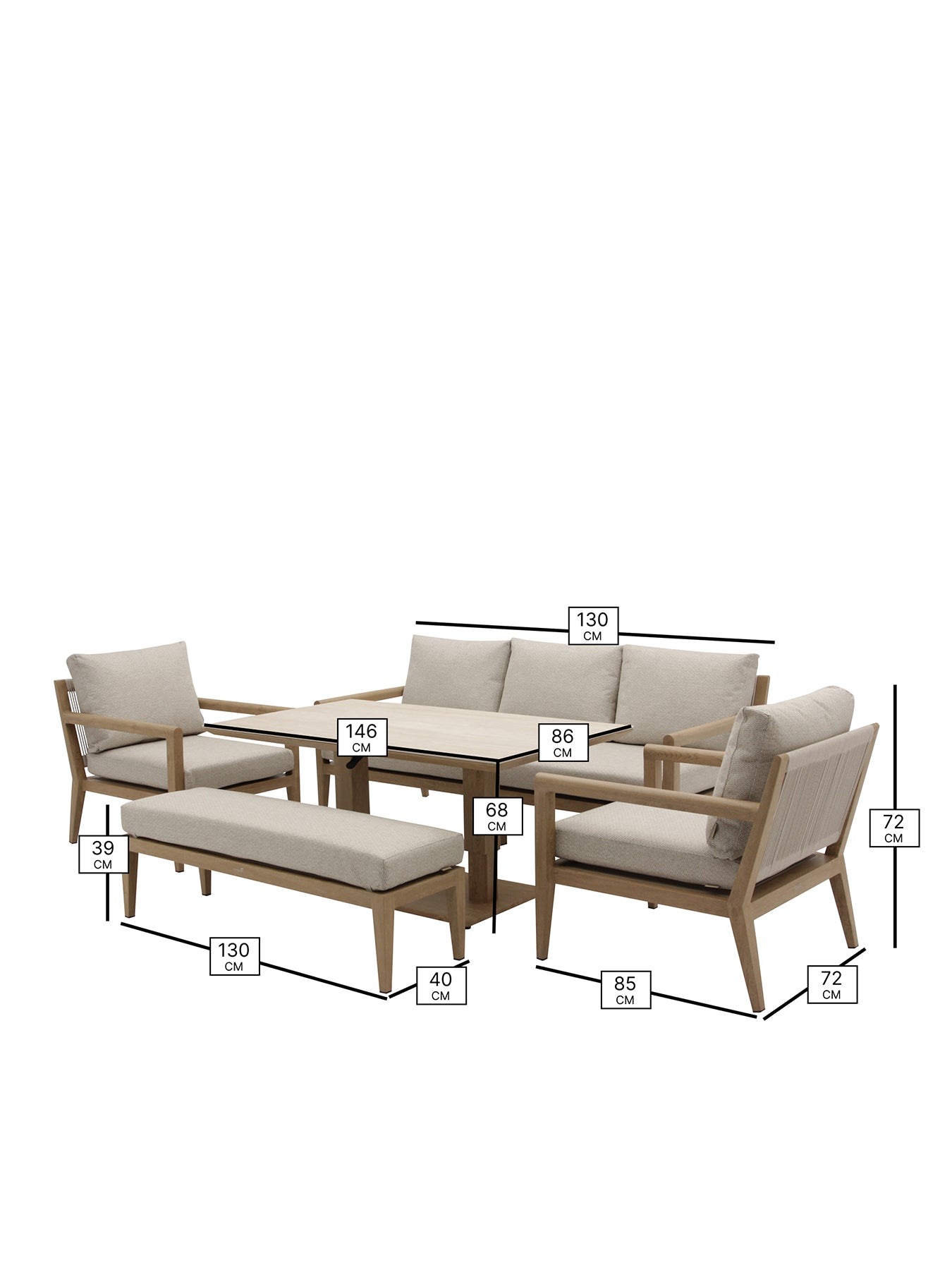Maine 8-Seater Garden Lounge Set Cream