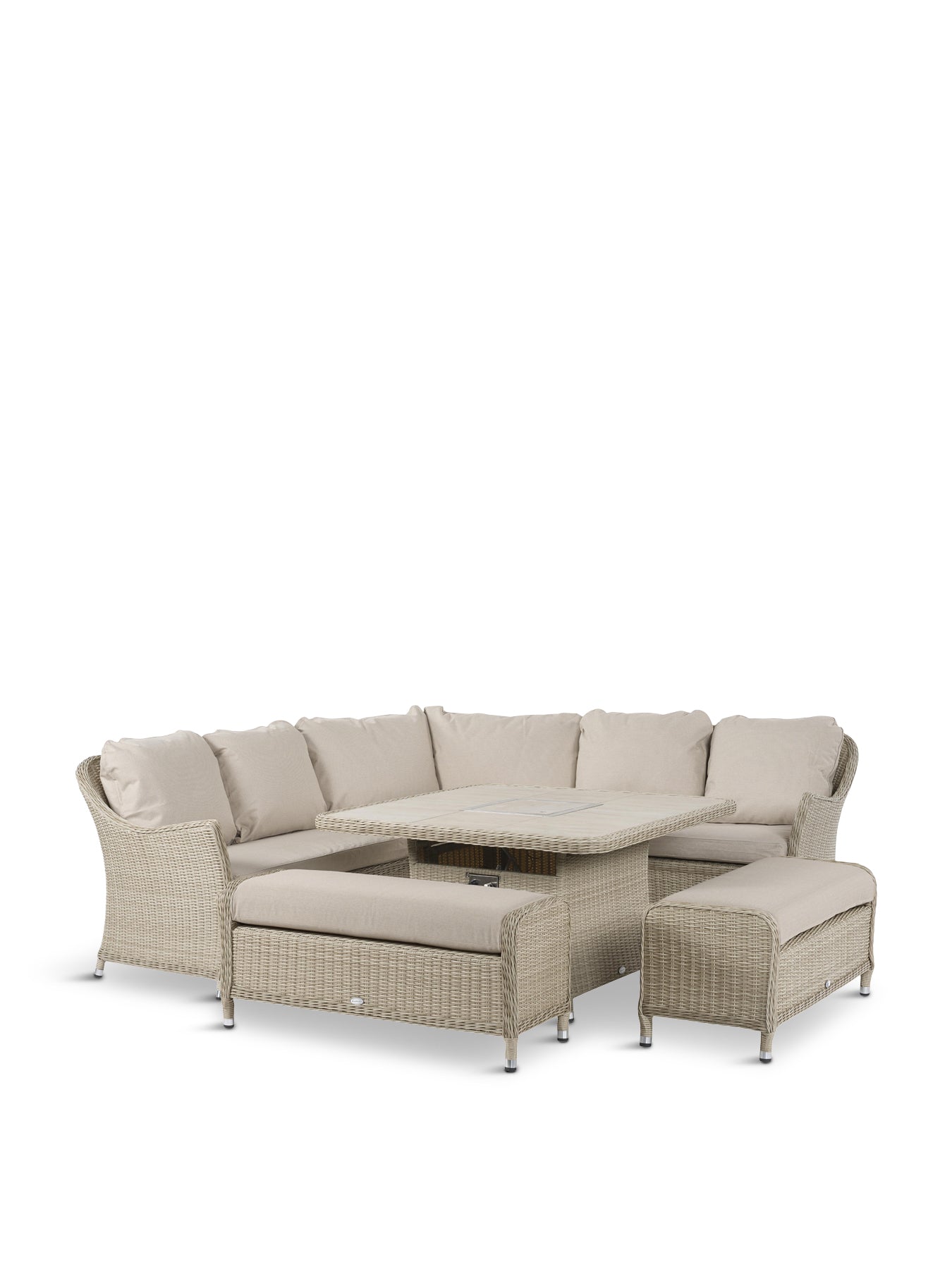 Monterey Square 8-Seater Sofa with Ceramic Firepit Table & Two Benches Sandstone