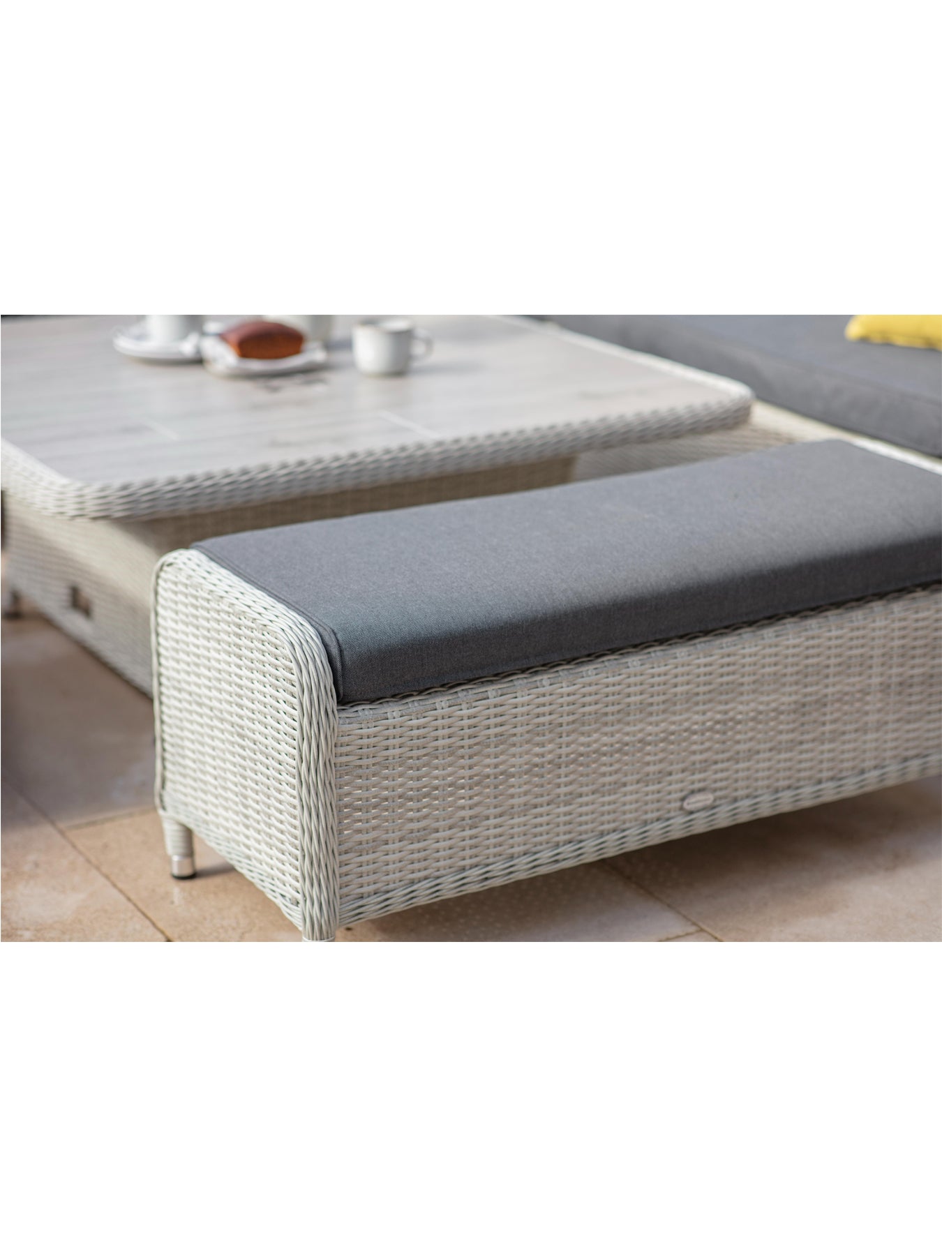 Monterey Dove Grey 8-Seater Rattan Curved Corner Sofa with Square Dual Height Table & 2 Benches