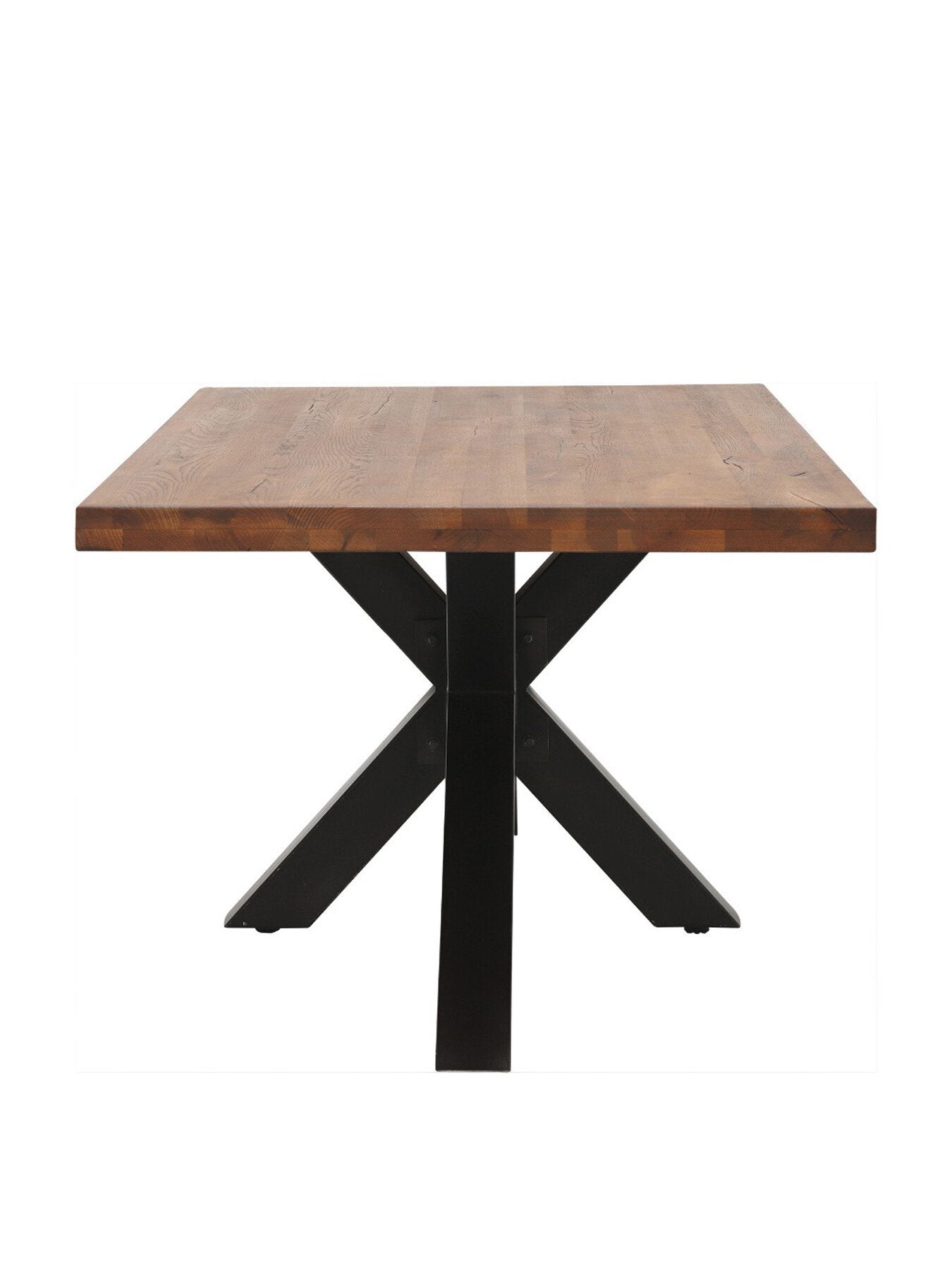 Brown Navarro Solid Oak 200cm Dining Table With Black Metal