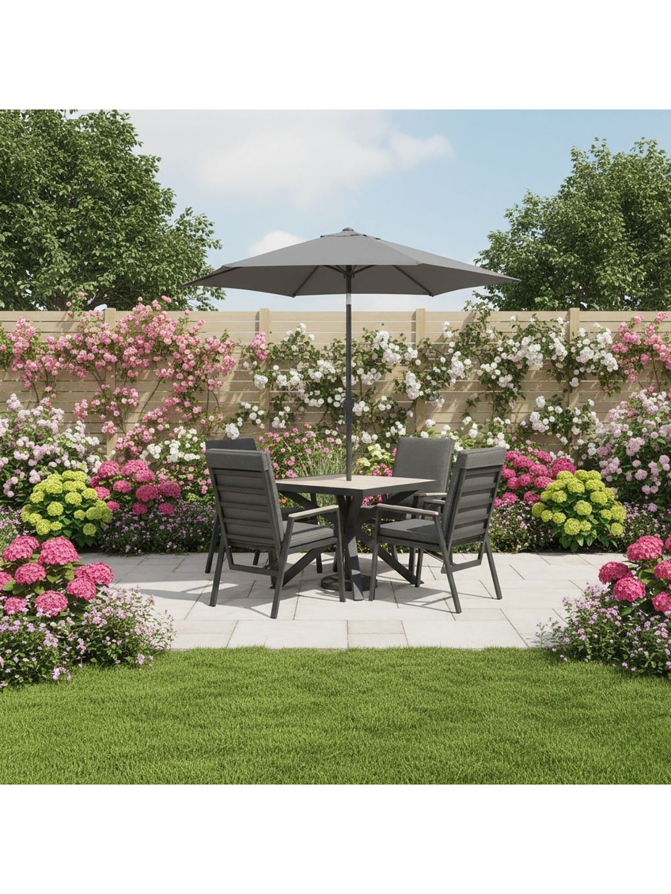 Tudor Garden 4 Seat Recliner Dining Set Black