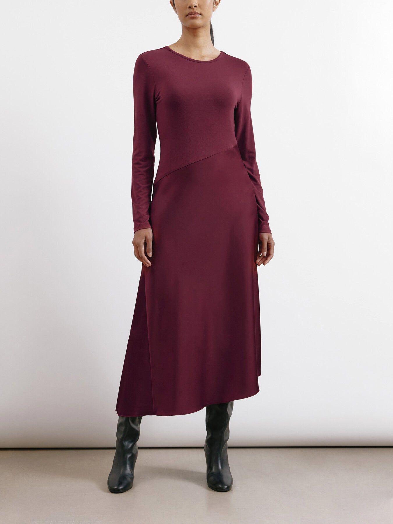 Satin & Jersey Asymmetric Dress