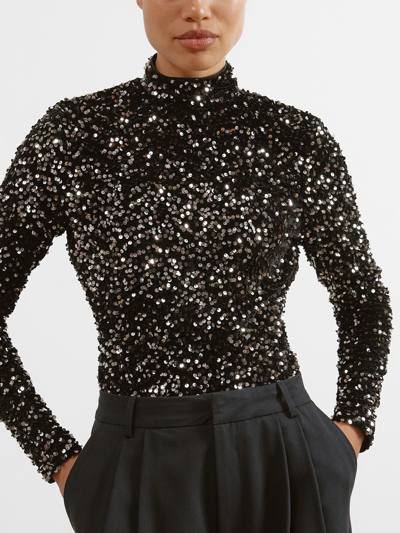 Velvet Sequin Turtle Neck Top