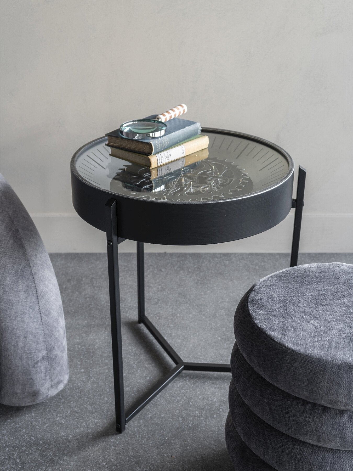 Palladium Side Table Clock with Moving Dials Black
