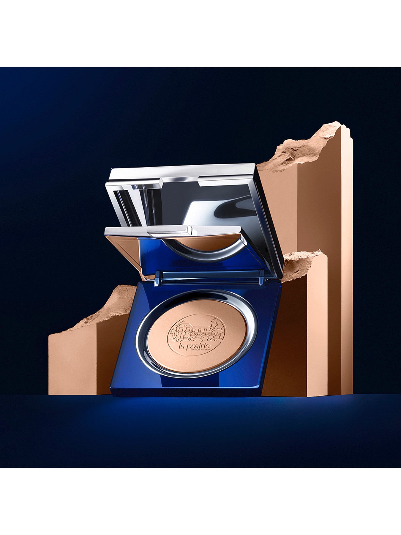 open view of skin caviar foundation powder with embossed design in the powder