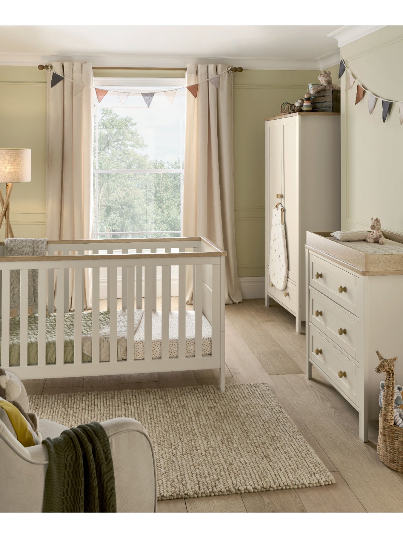 Wedmore 3 Piece Cot Bed Set with Dresser Changer & Wardrobe White Natural