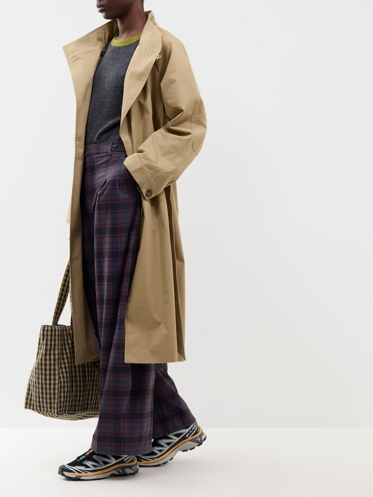 Jasmine Organic Cotton Checked Trench Rain coat Tan