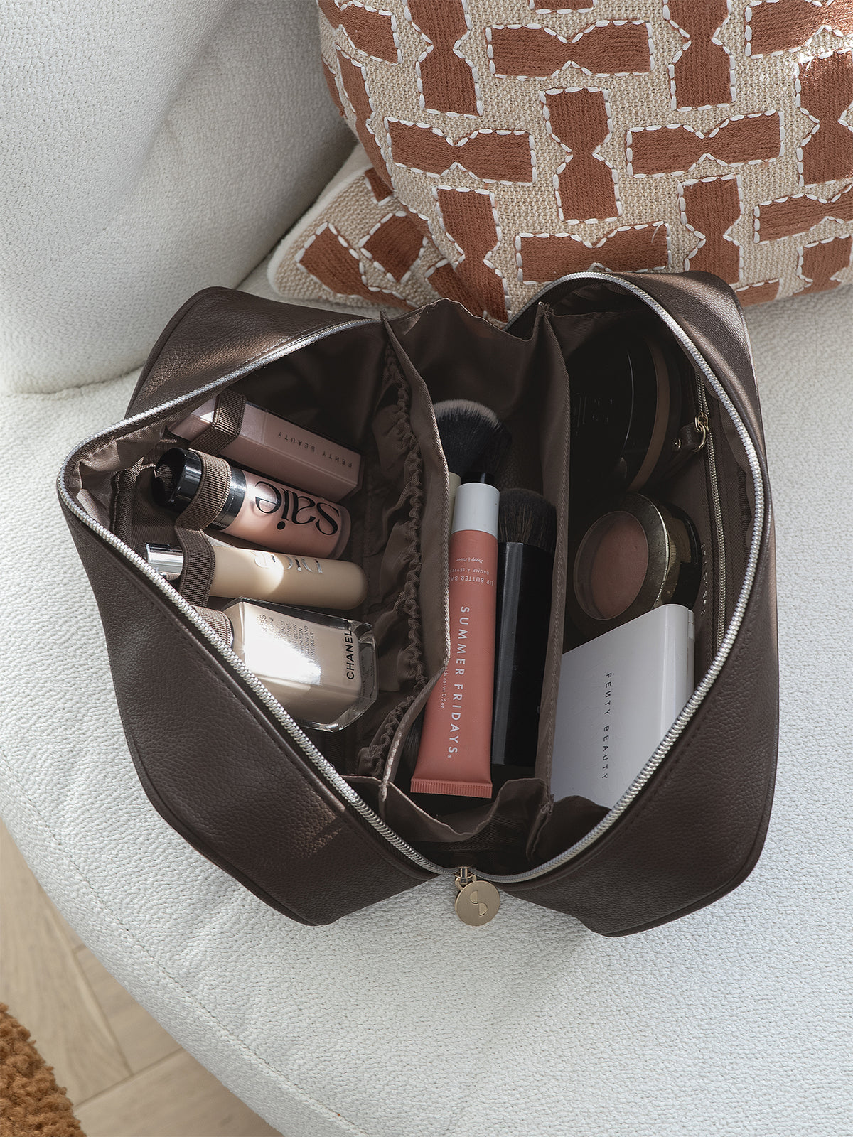 Expandable Suede Cosmetic Bag