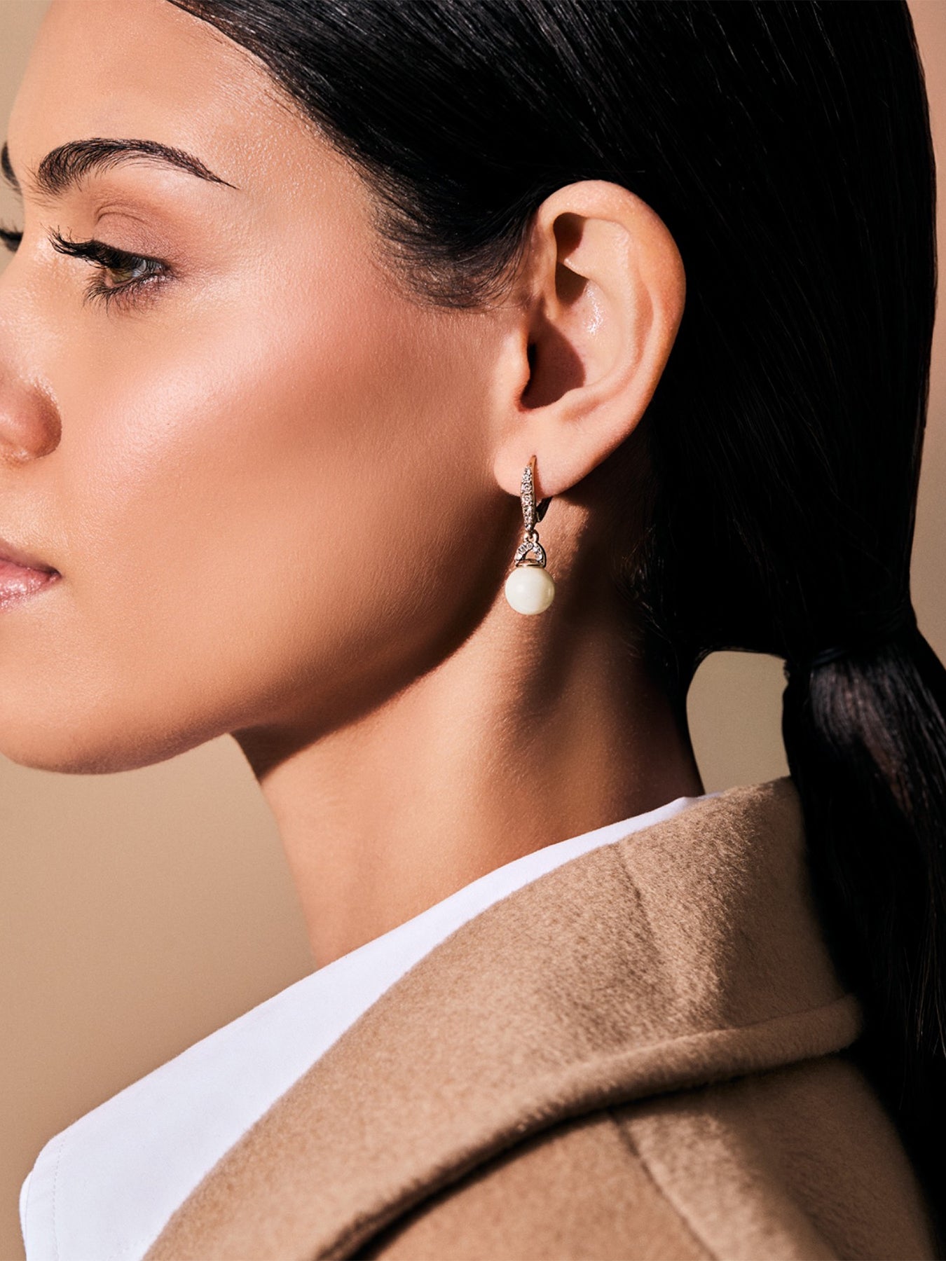 Gold Tone Crystal Drop Pearl Earrings