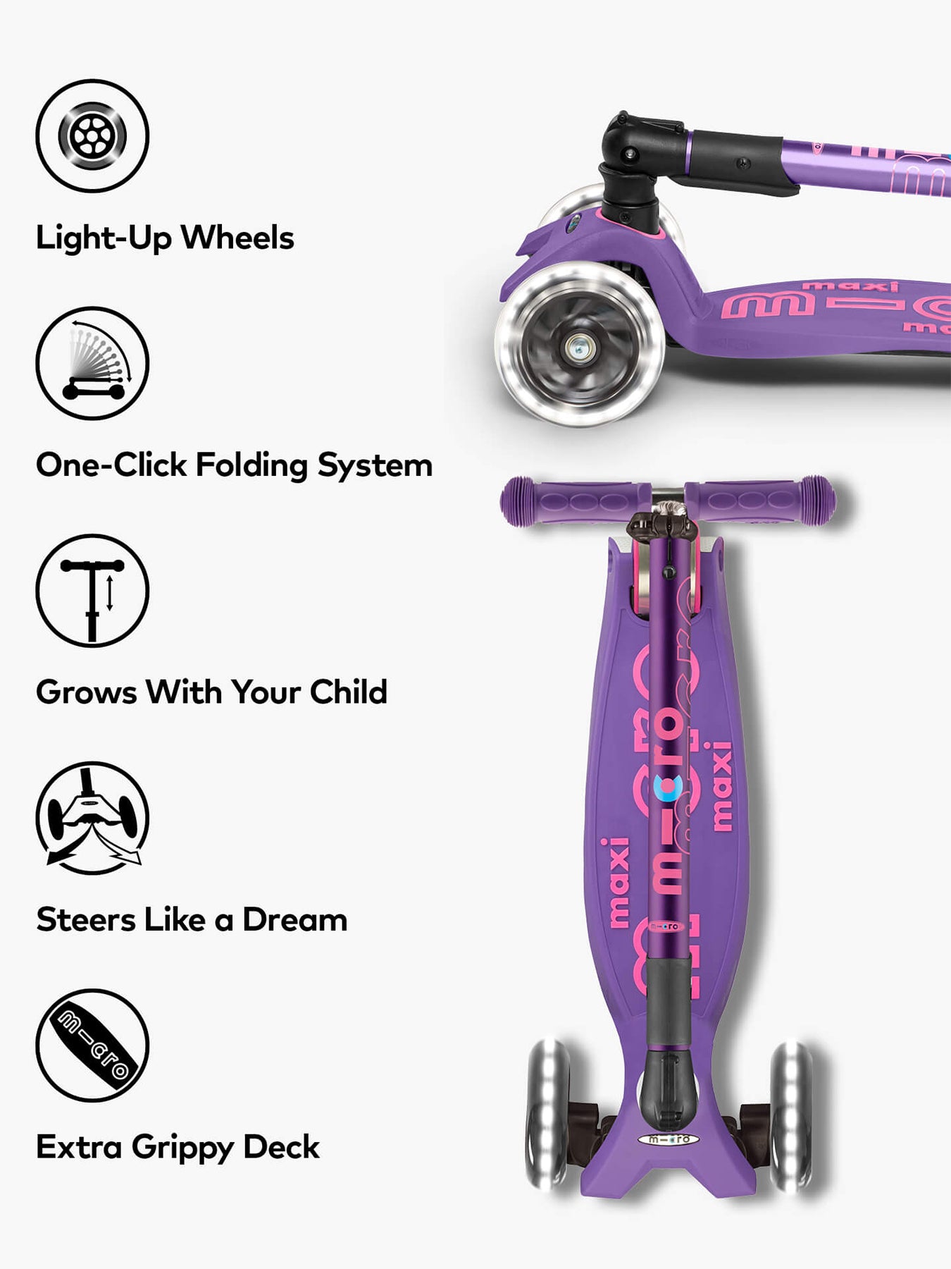 Purple Maxi Deluxe LED Foldable Scooter