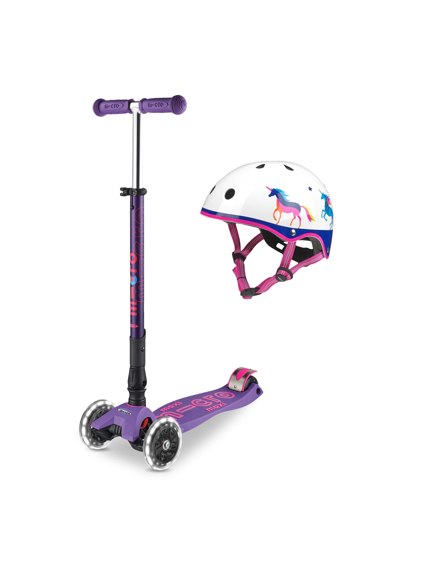 Maxi Foldable Scooter & Unicorn Helmet Bundle