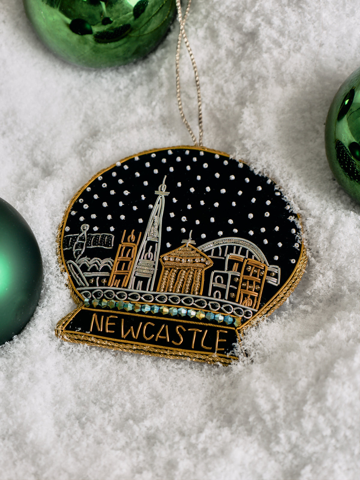 Newcastle Snow Globe Velvet Christmas Tree Hanging Decoration