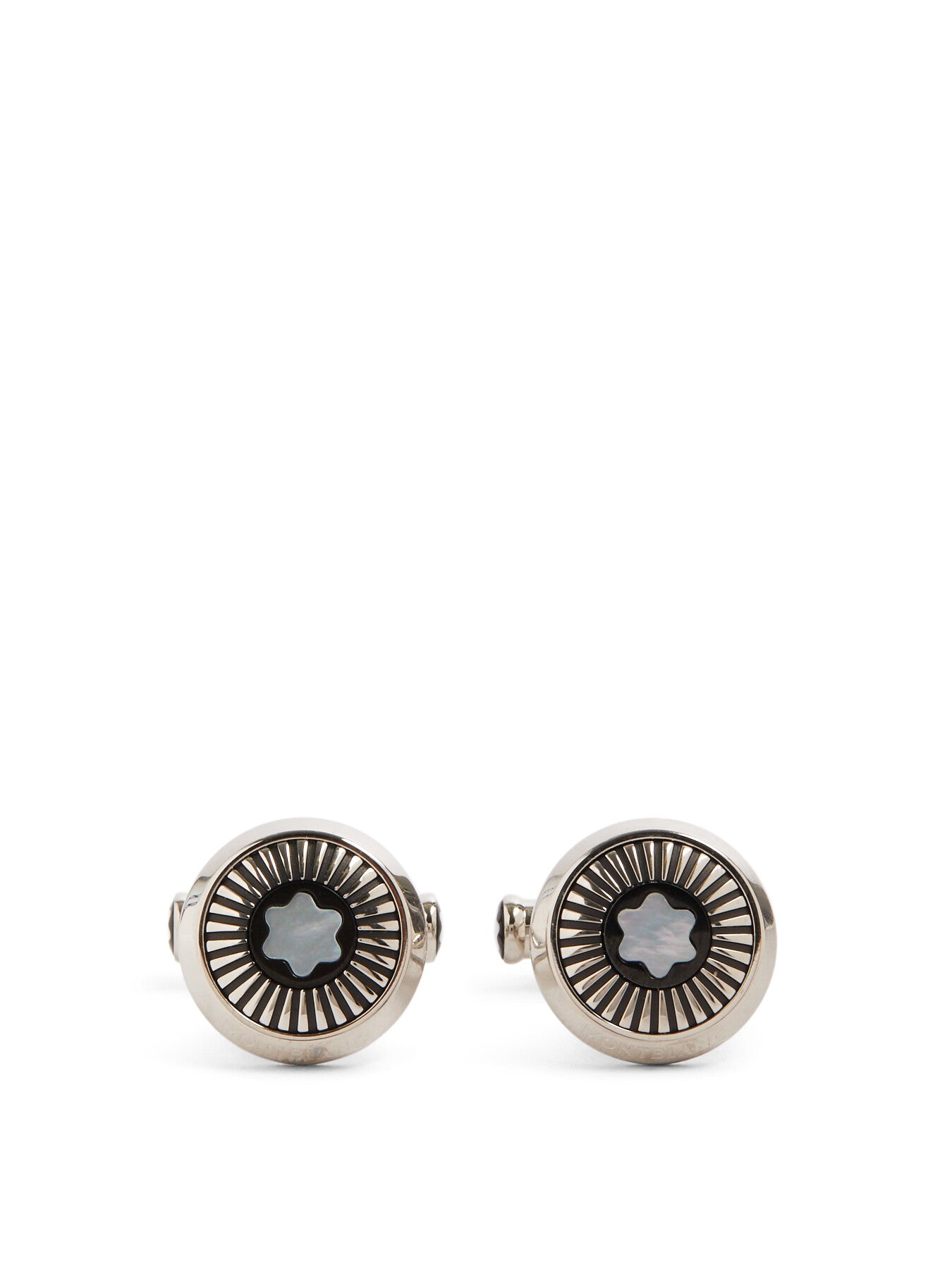 Round Cufflinks Ray Pattern And Mother-Of-Pearl Snowcap Emblem