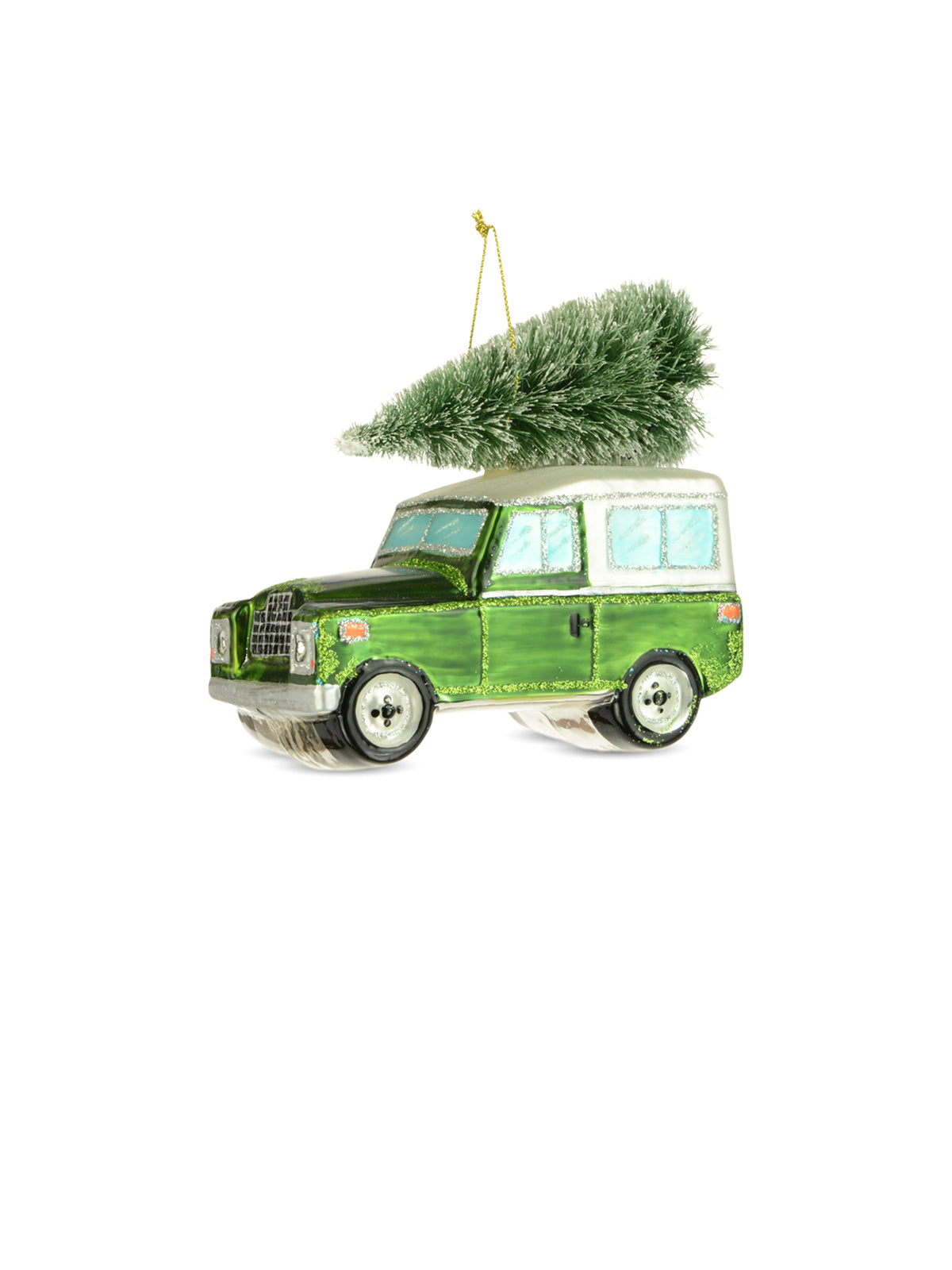 Glass Land Rover With Tree Hanging Decoration 12cm - Green