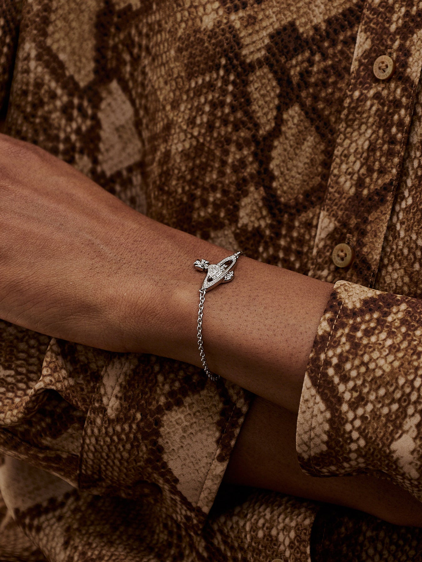 Mini Bas Relief Chain Bracelet Platinum/Crystal