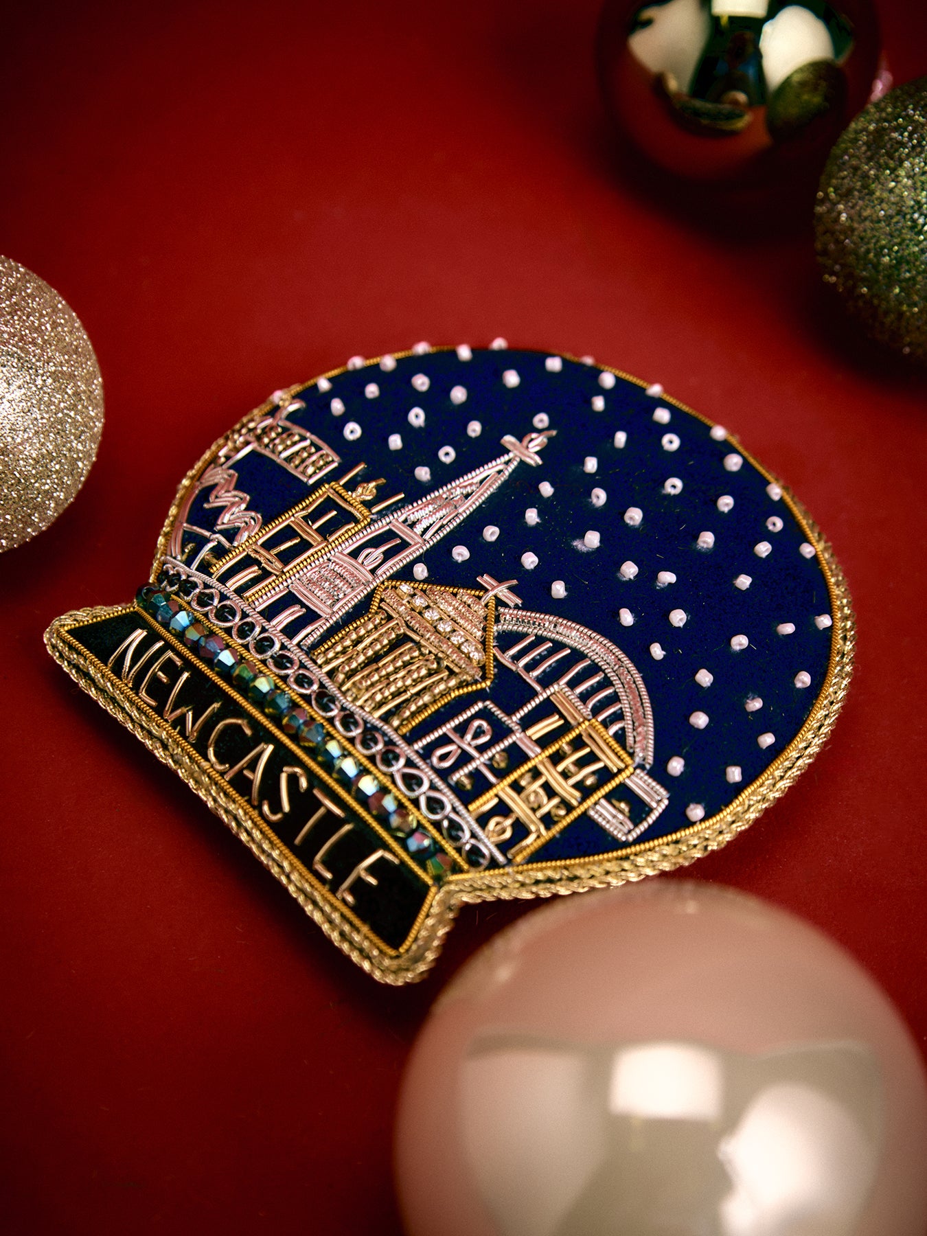Newcastle Snow Globe Velvet Christmas Tree Hanging Decoration