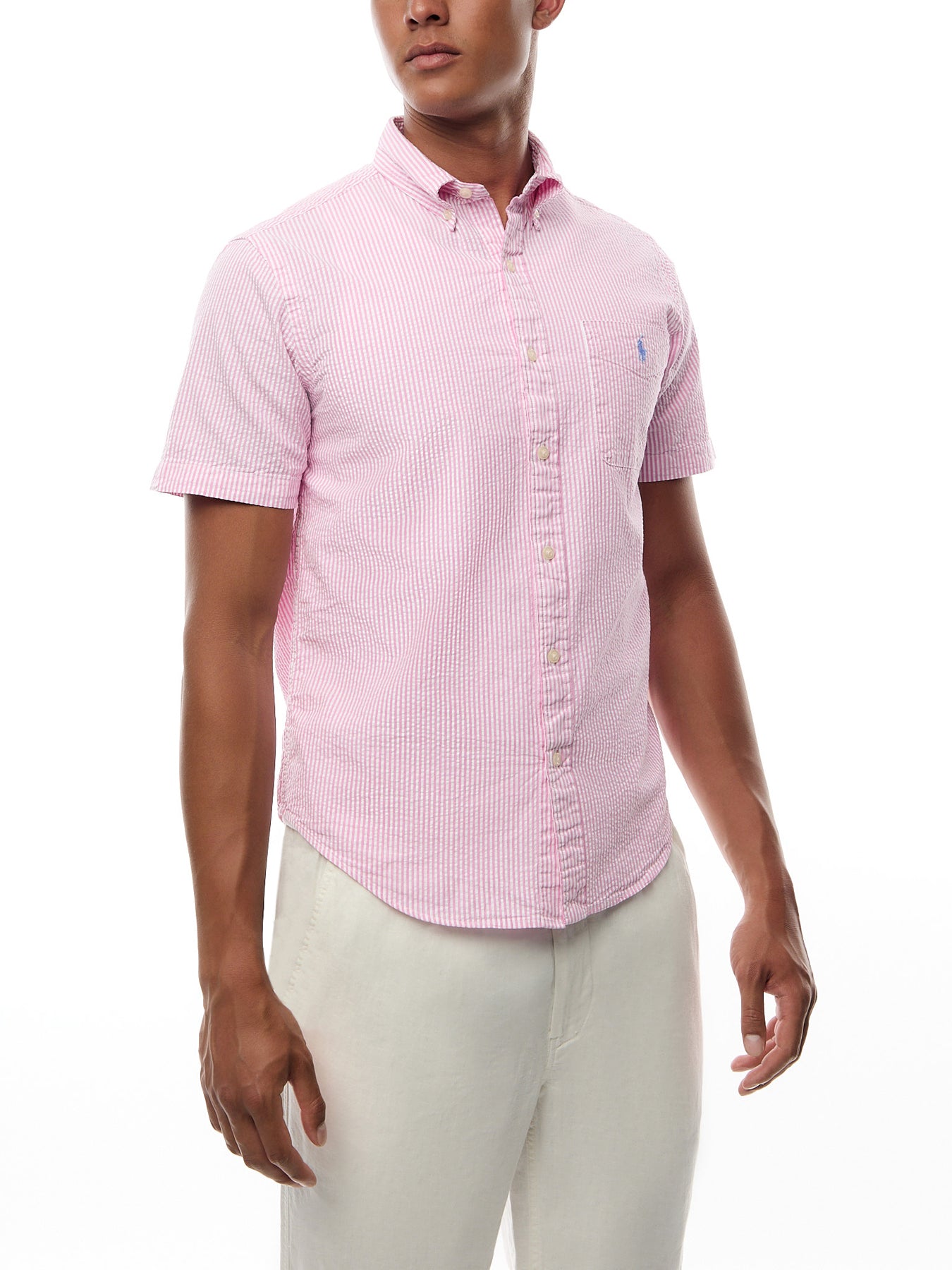 Seersucker Stripe Short Sleeves Shirt