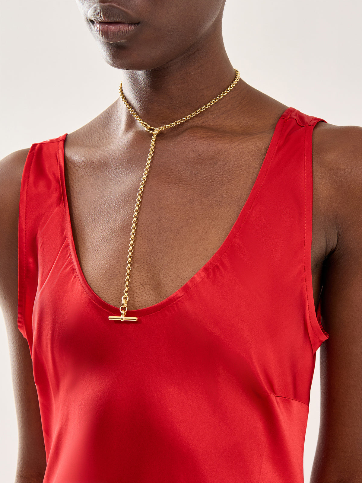 Short Gold Lariat Necklace 18kt gold