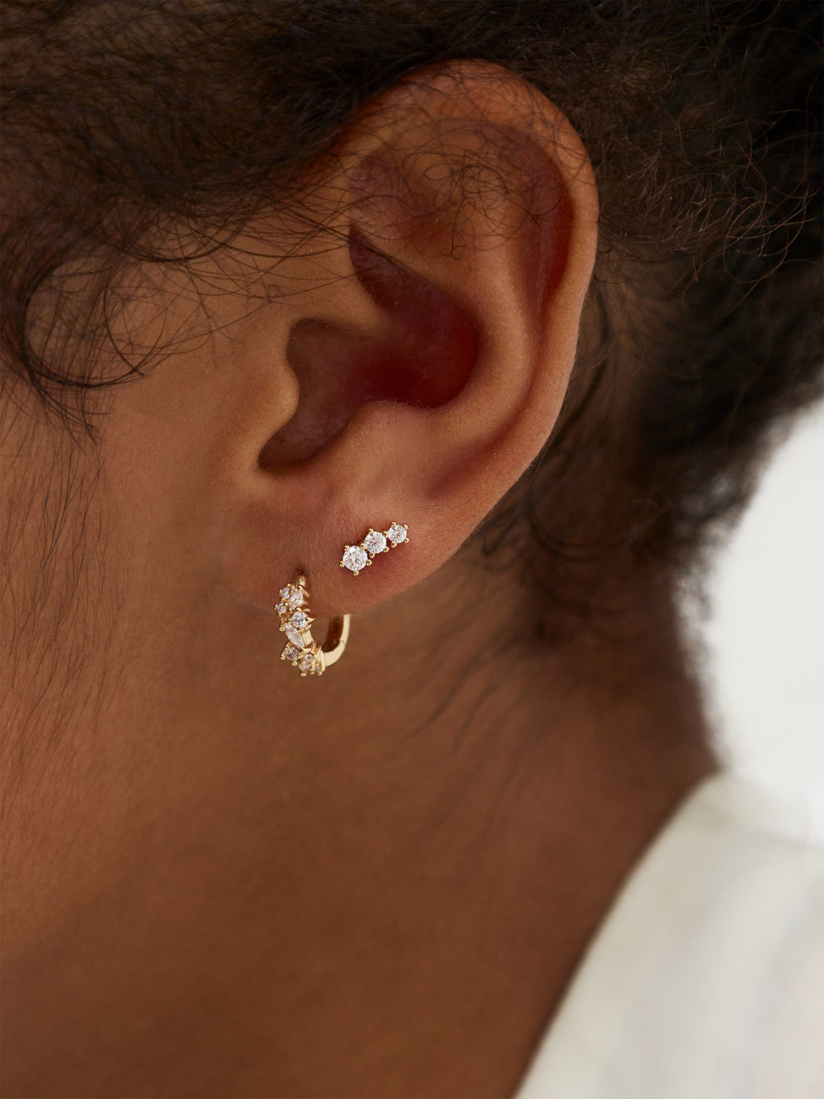 Glimmer Crystal Climber Stud Earrings Gold