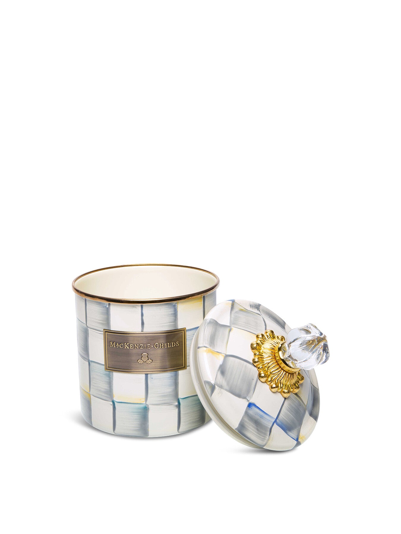 Sterling Check Enamel Canister - Small