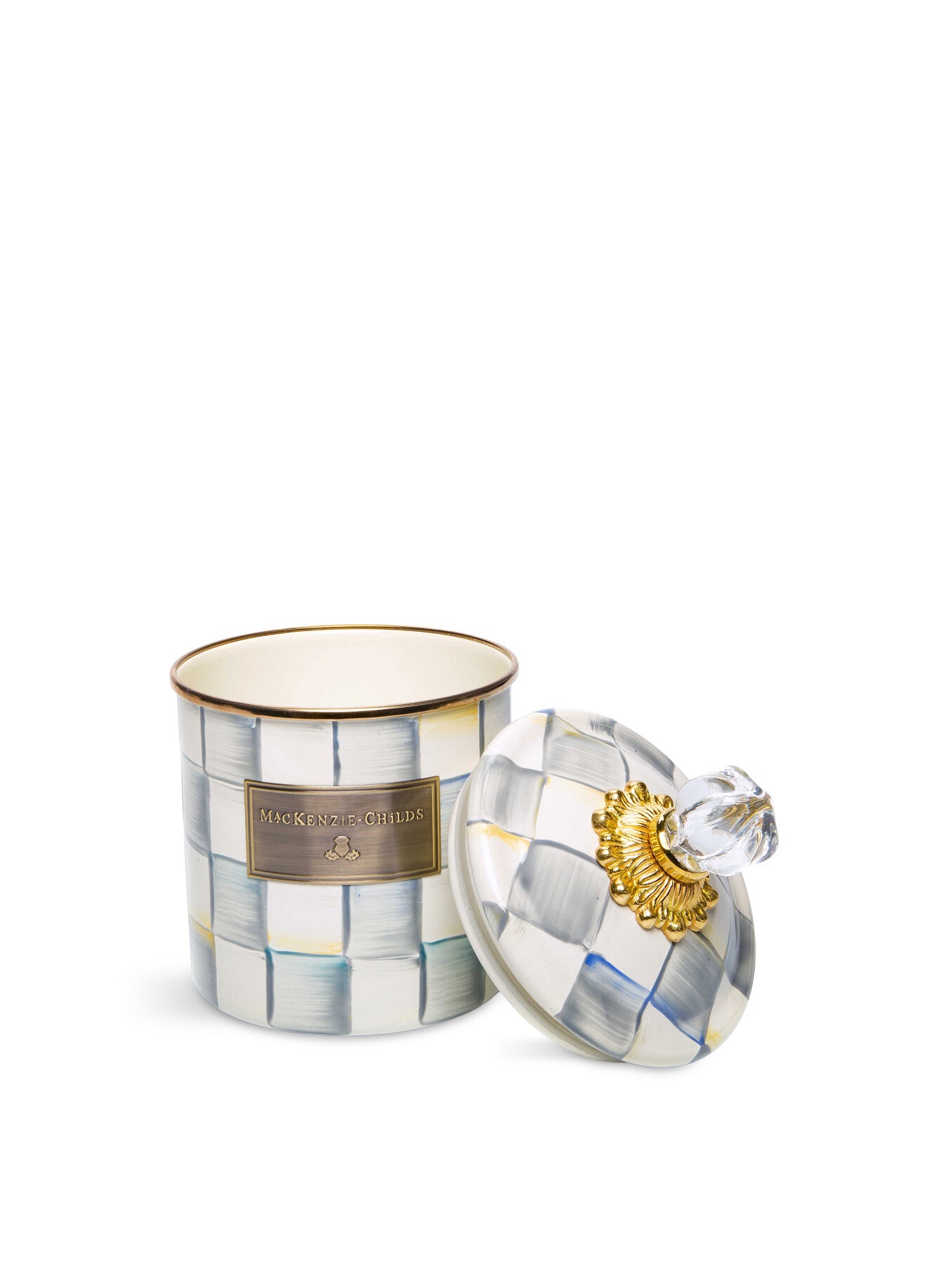 Sterling Check Enamel Canister - Medium