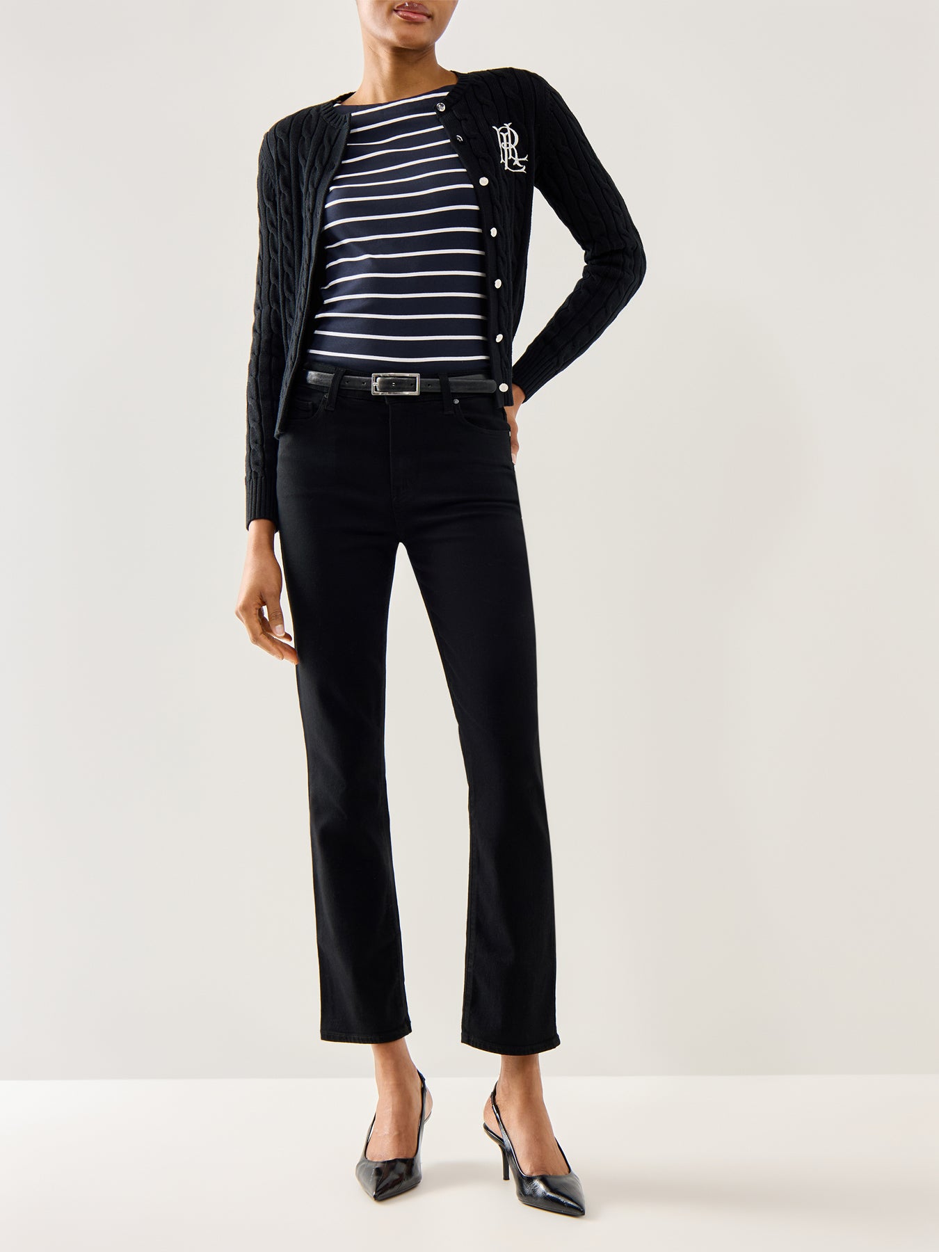 Judy Elbow Sleeve Top Lauren Navy White