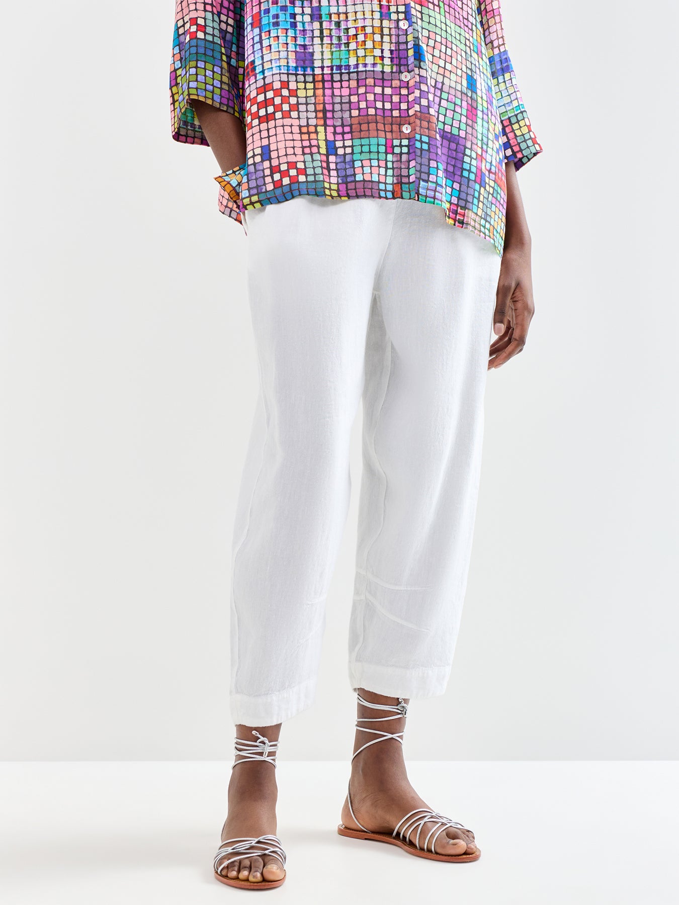 Heavy Twisted Linen Bubble Trousers White