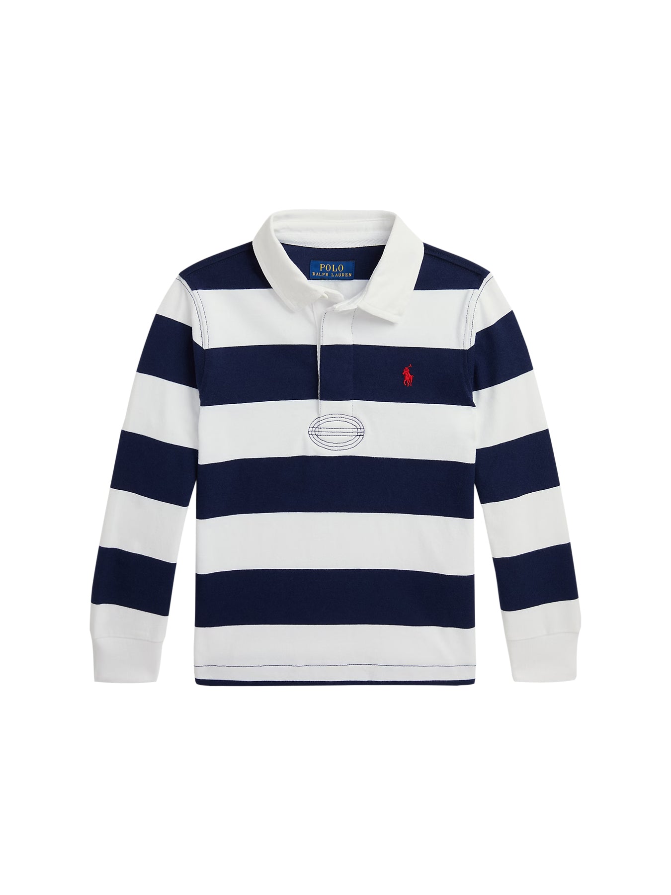 Long Sleeve Rugby Knit Shirt White and Navy