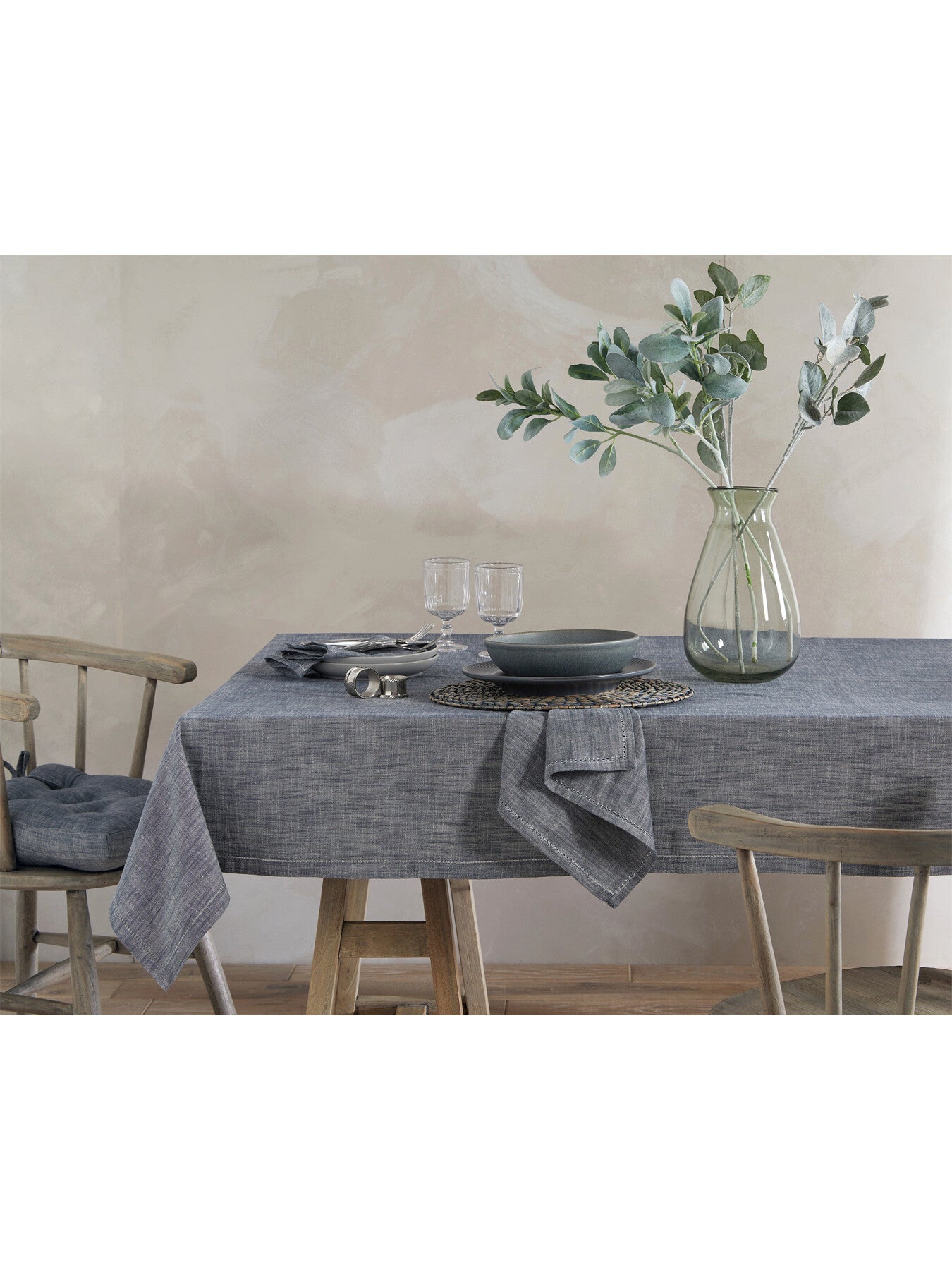 Chambray Tablecloth 150 x 230cm Flint Blue