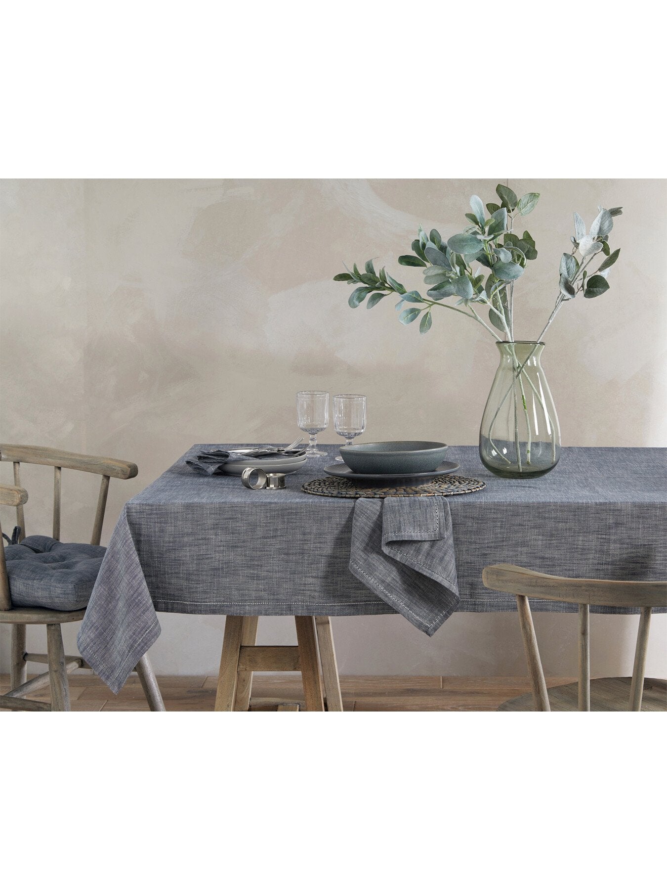 Chambray Tablecloth 150 x 280cm Blue