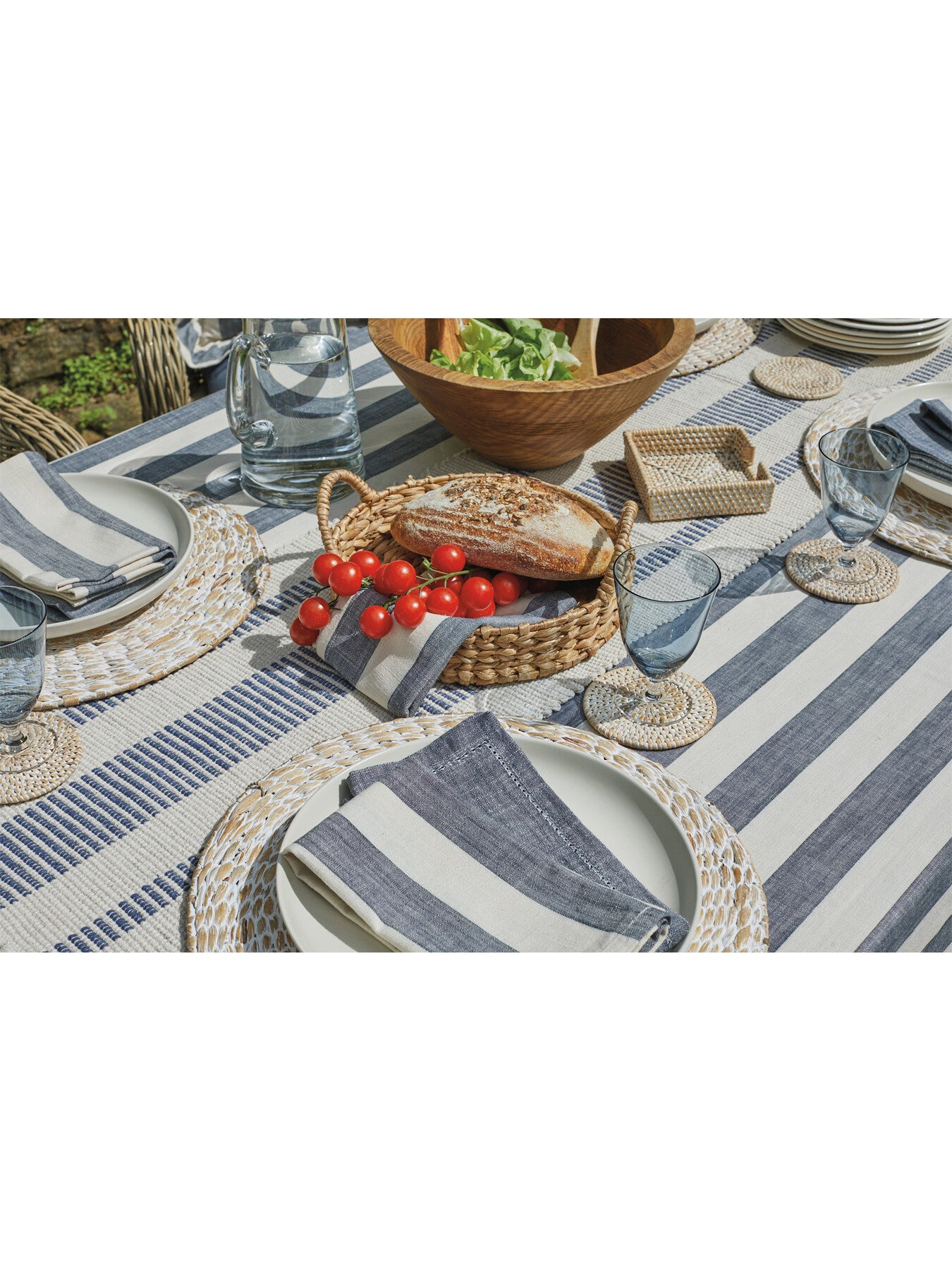 Wide Stripe Tablecloth 150 x 240cm Flint Blue