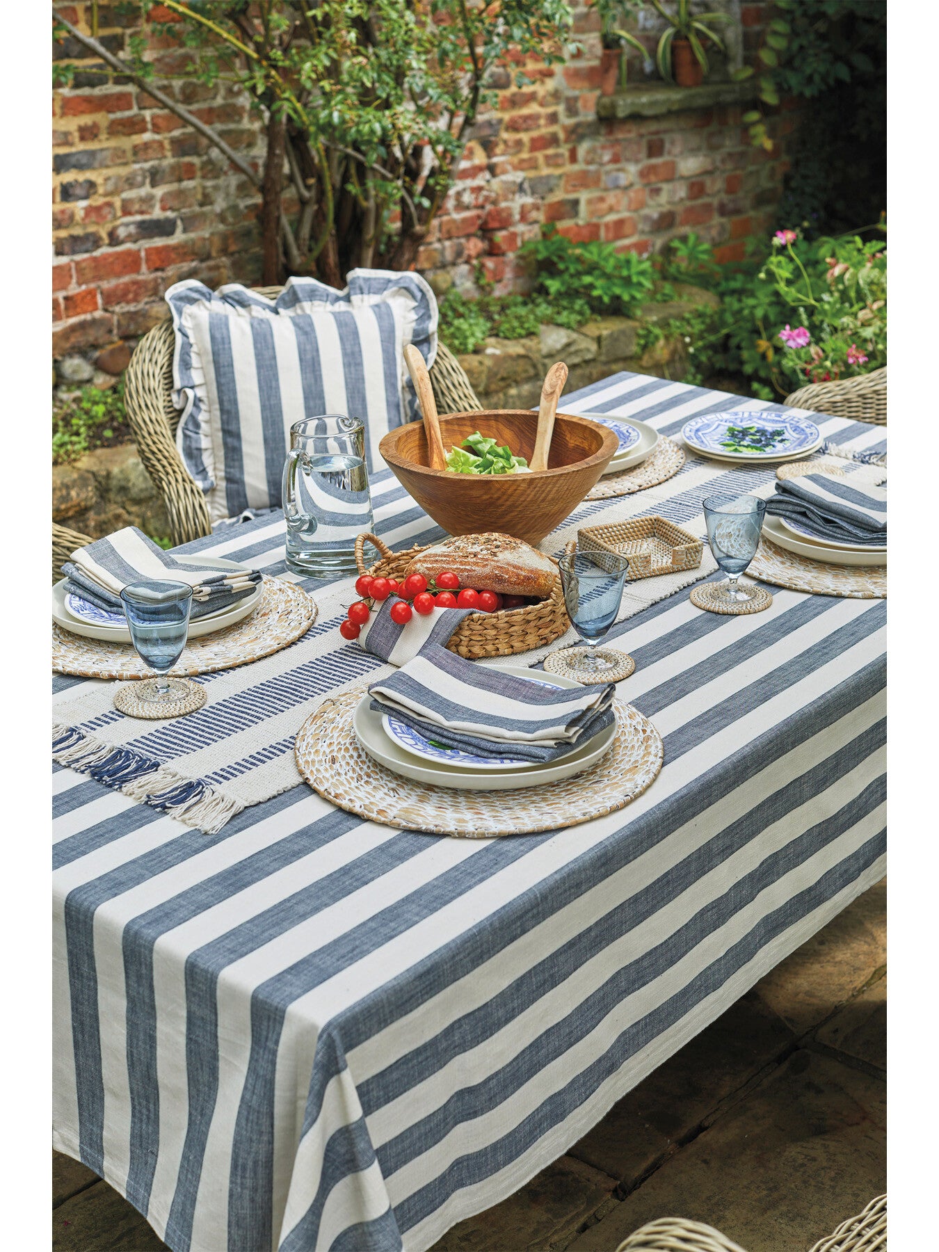 Wide Stripe Tablecloth 150 x 300cm Flint Blue