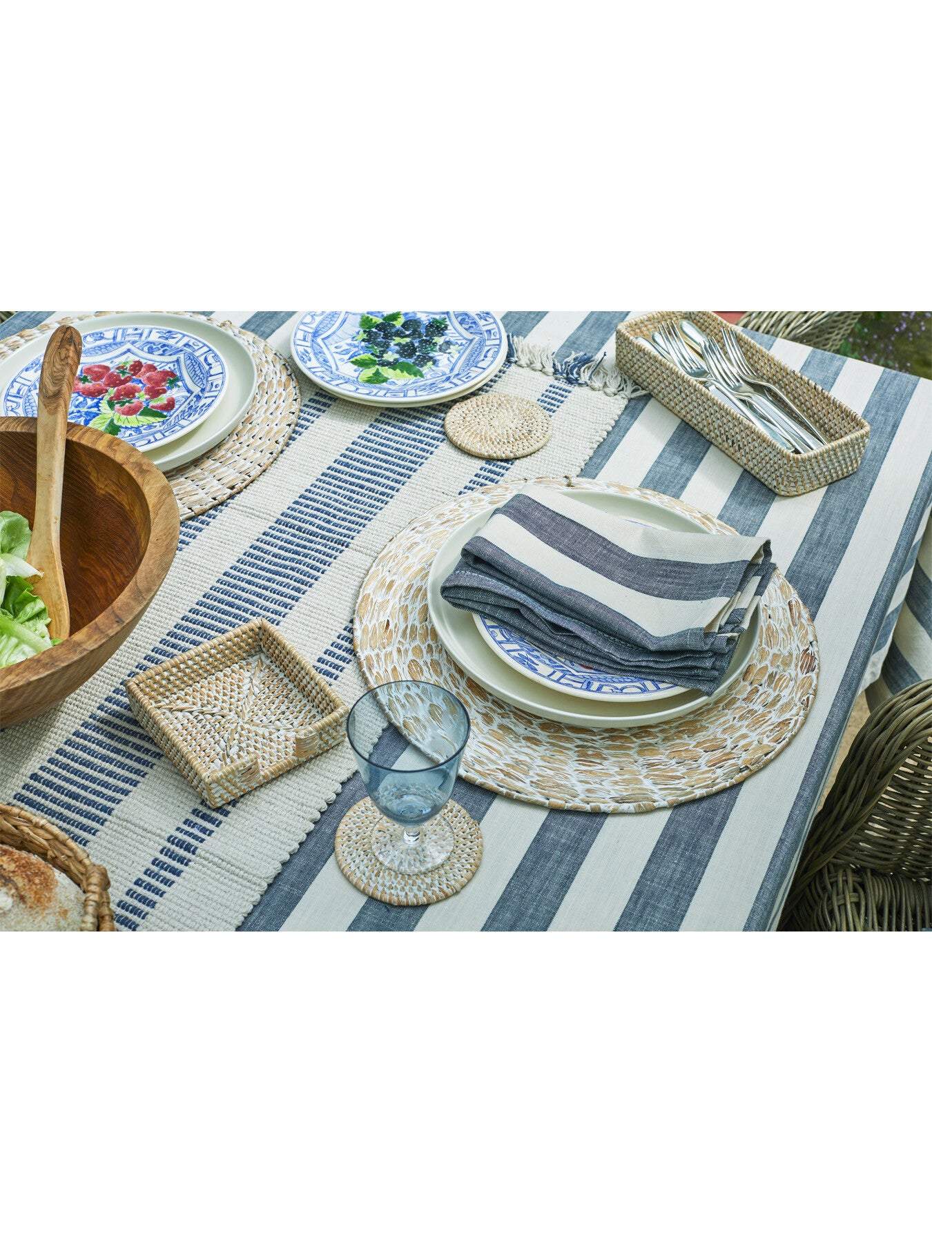 Wide Stripe Tablecloth 150 x 300cm Flint Blue