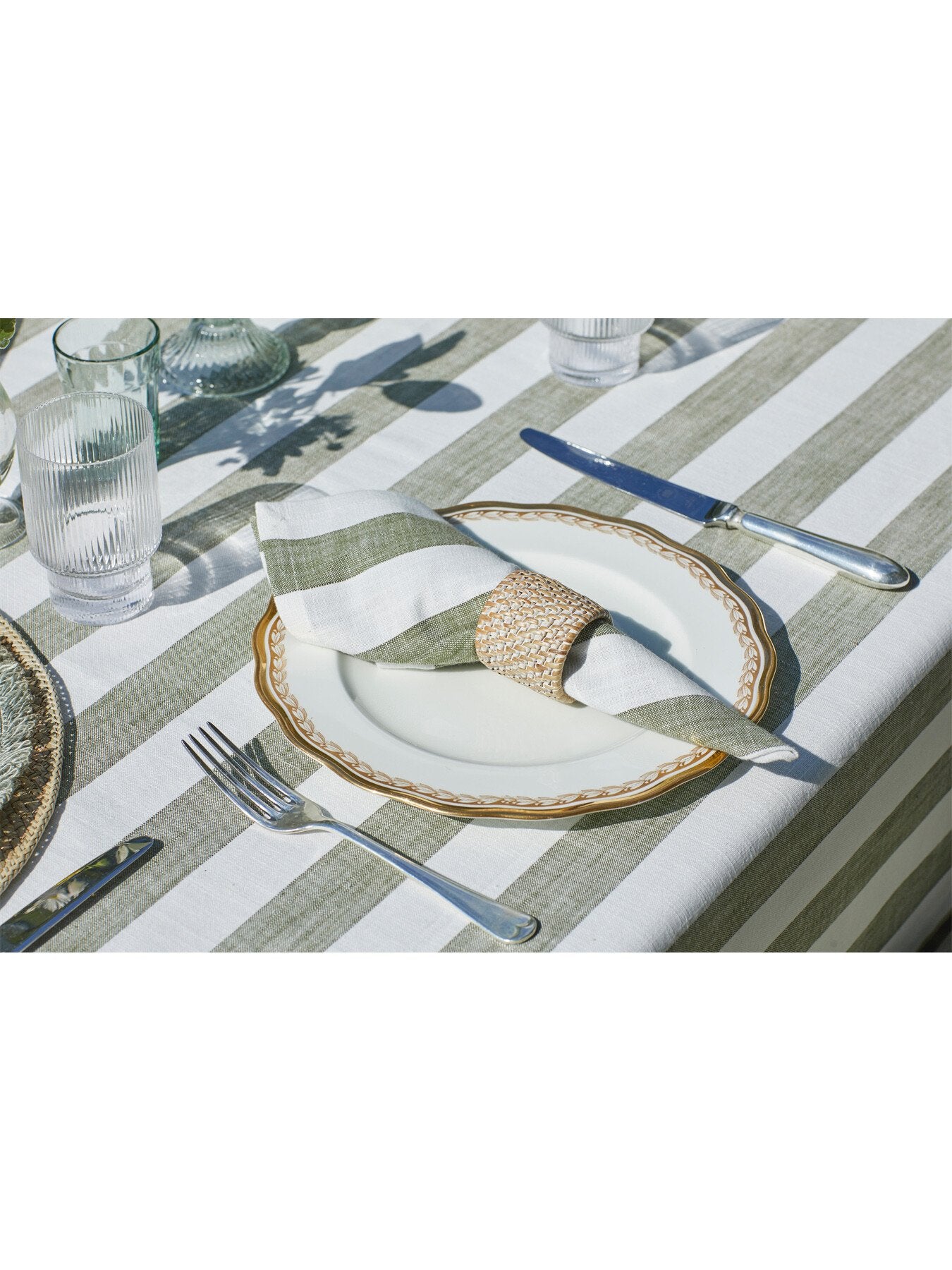 Wide Stripe Tablecloth 150 x 240cm Olive