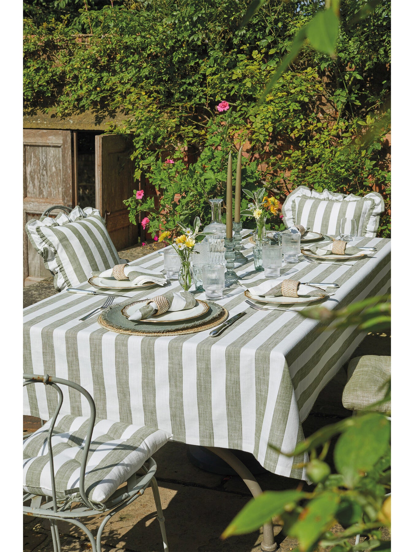 Wide Stripe Tablecloth 150 x 300cm Olive