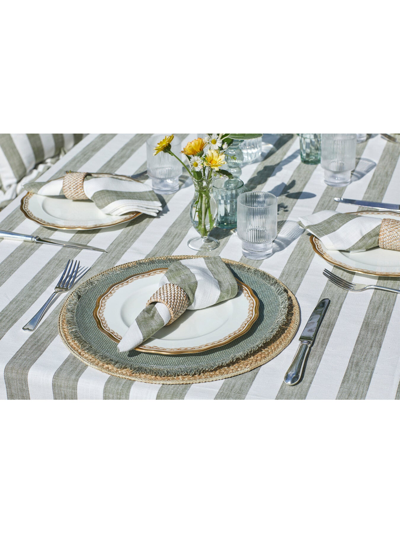 Wide Stripe Tablecloth 150 x 300cm Olive