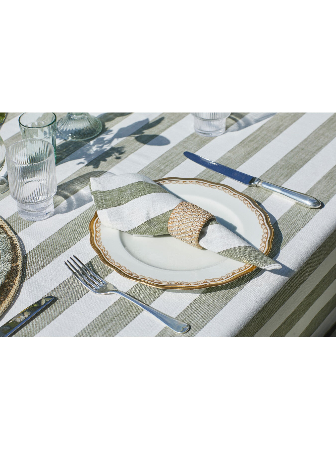 Wide Stripe Tablecloth 150 x 300cm Olive