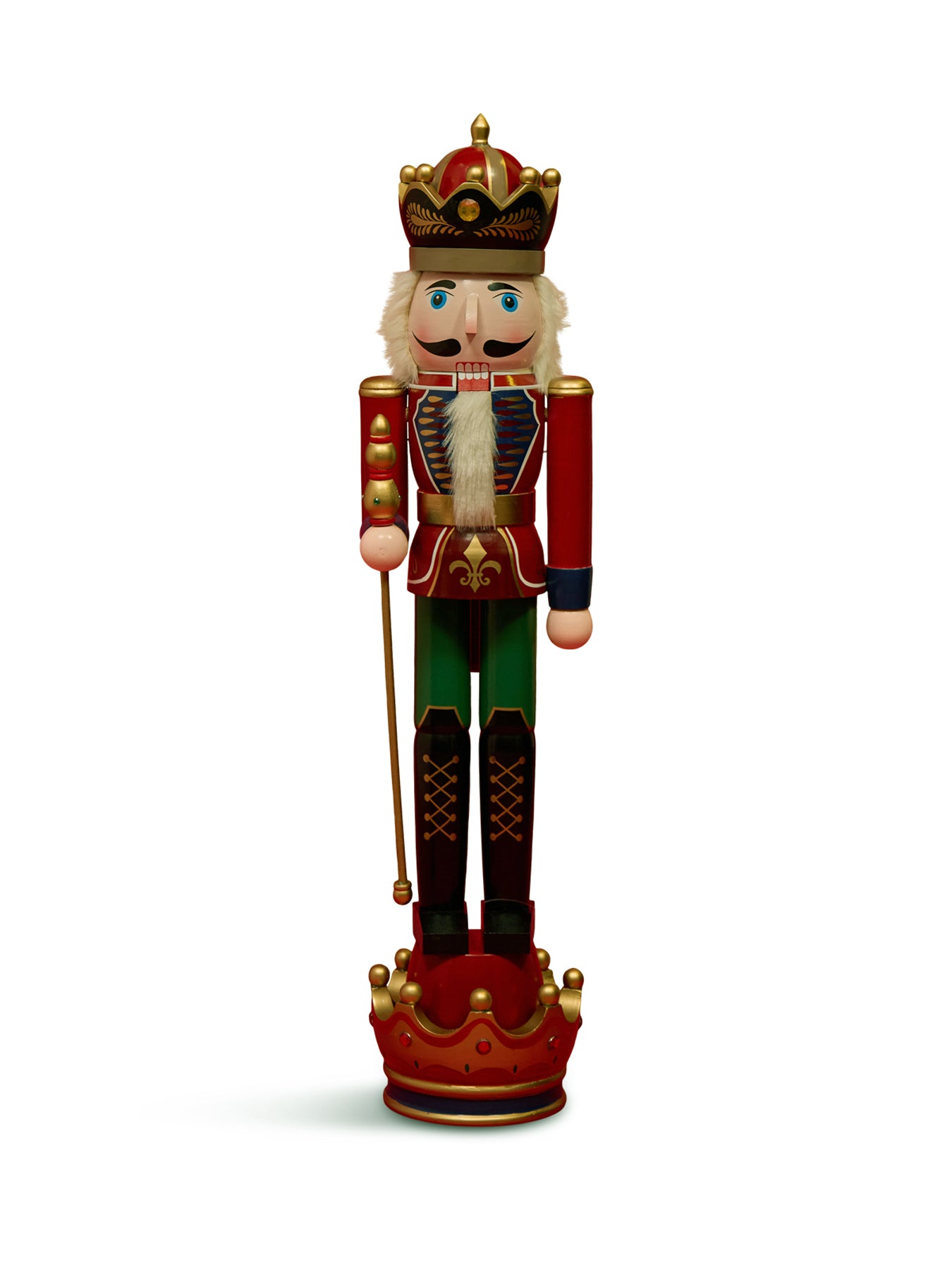 Extra Large Red Wooden Nutcracker On Crown Stand 36 Inch
