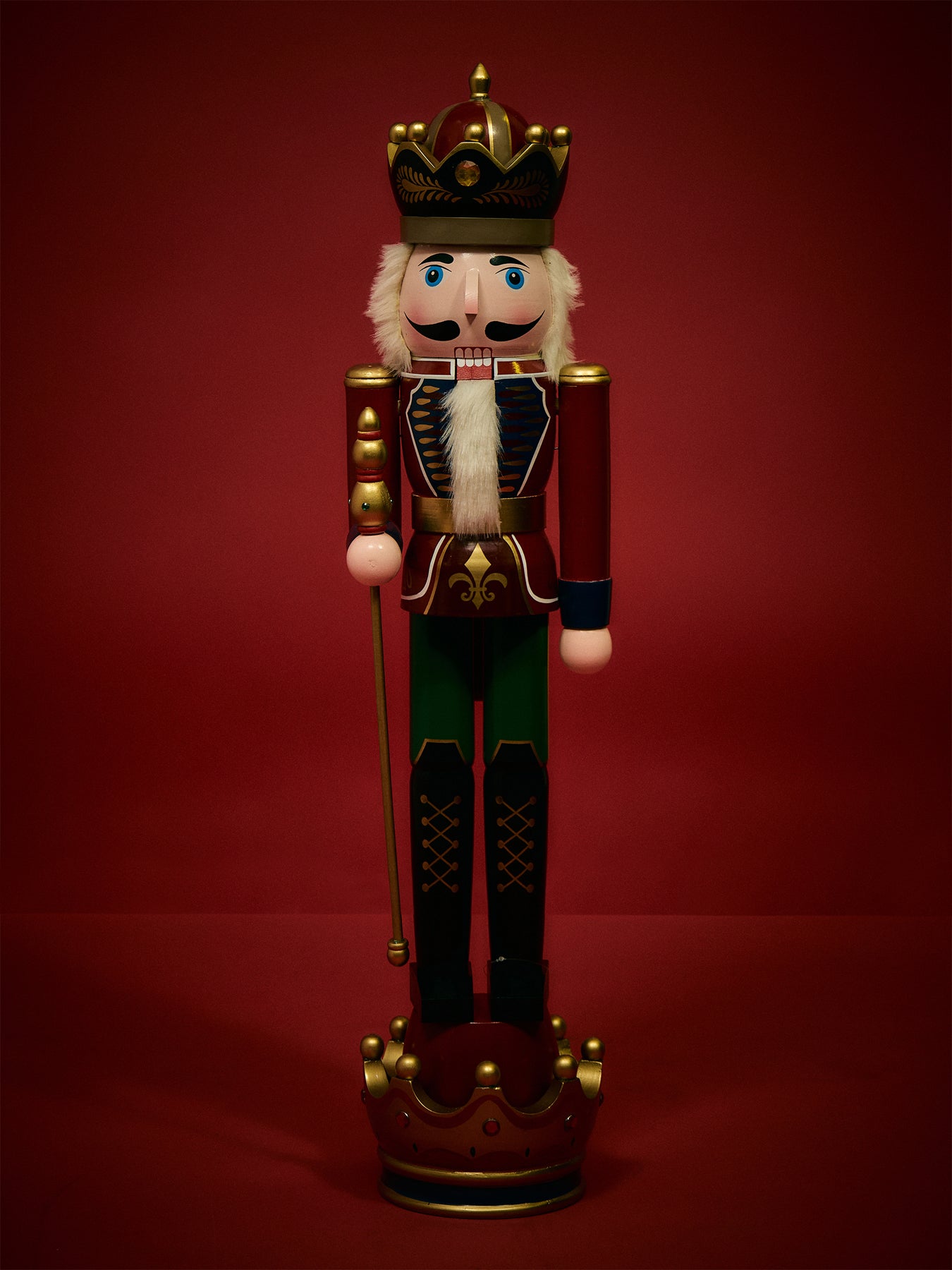 Extra Large Red Wooden Nutcracker On Crown Stand 36 Inch