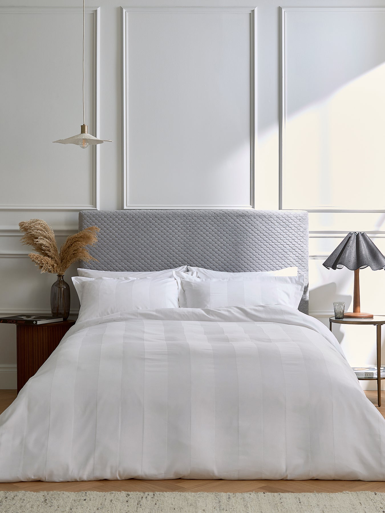 Serra Dobby Stripe White Cover Set