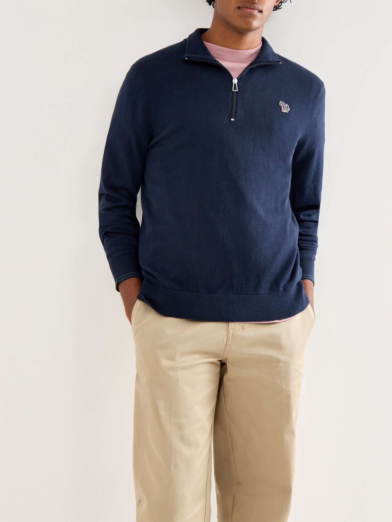 Zip Neck Zebra Knit Navy