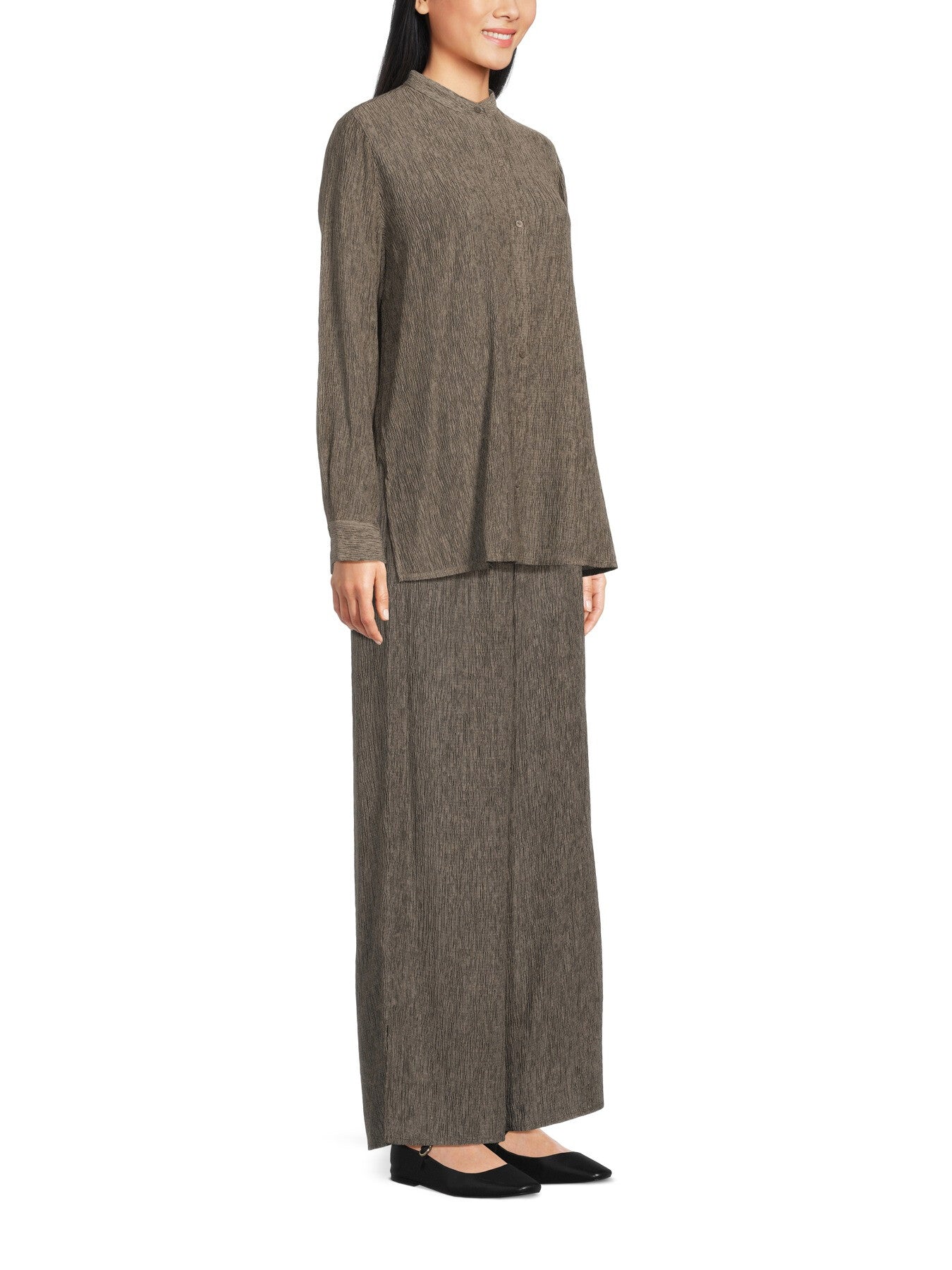 Woven Plisse Wide Leg Trousers