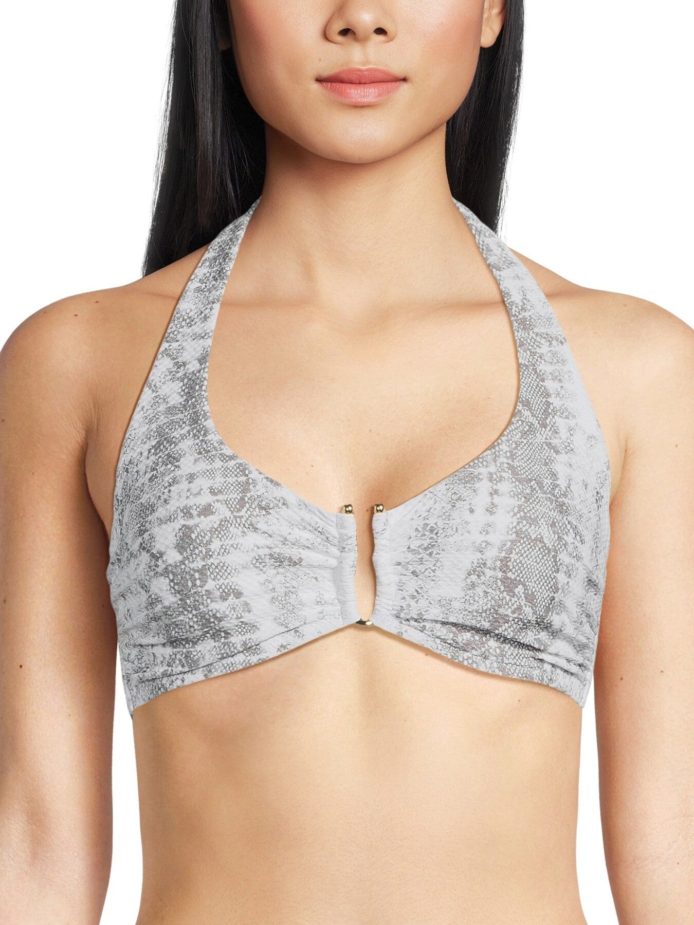 Snake Print Textured U-Bar Bikini Top