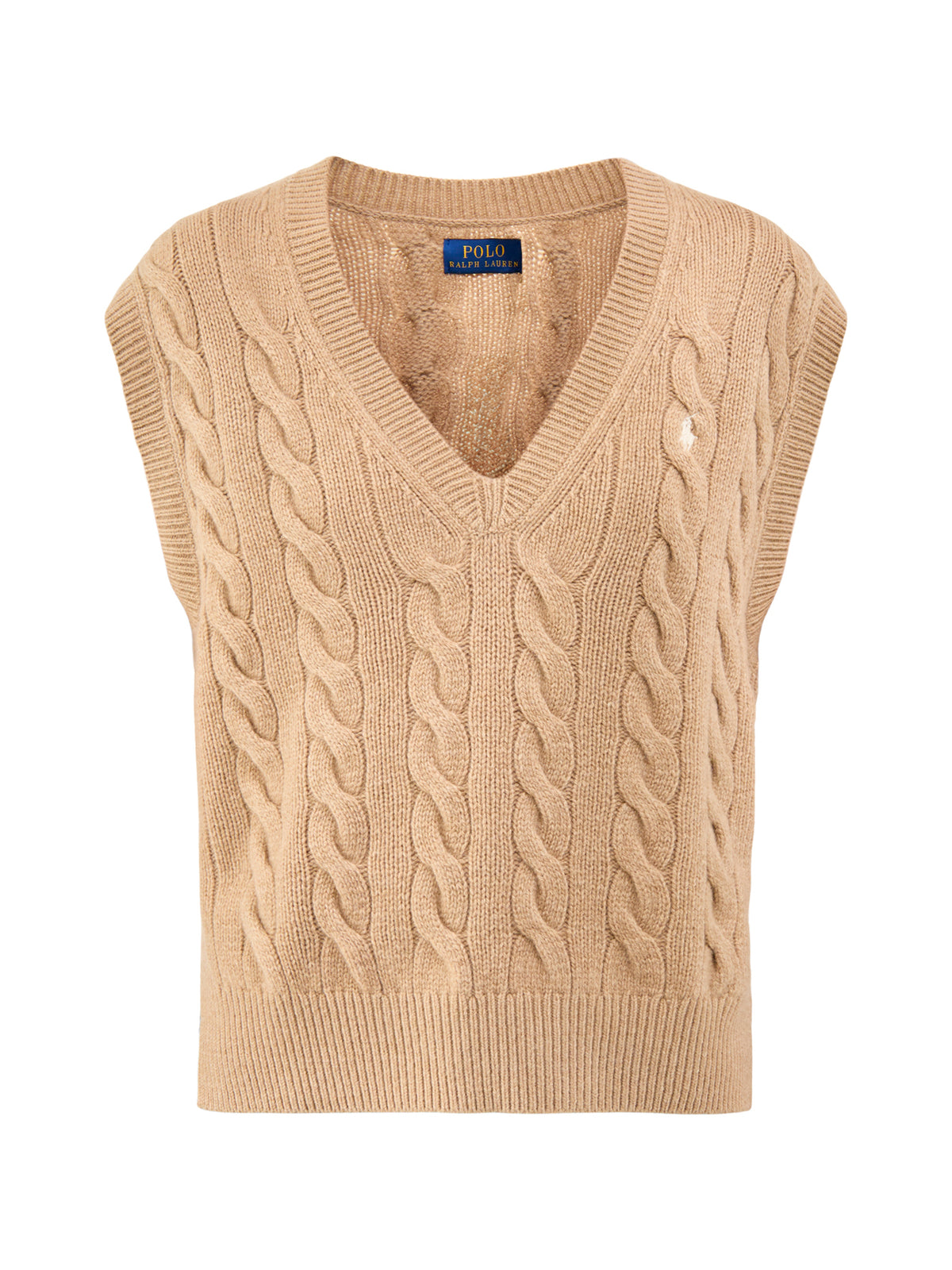 Polo Ralph Lauren Cable Knit V-Neck Vest Camel